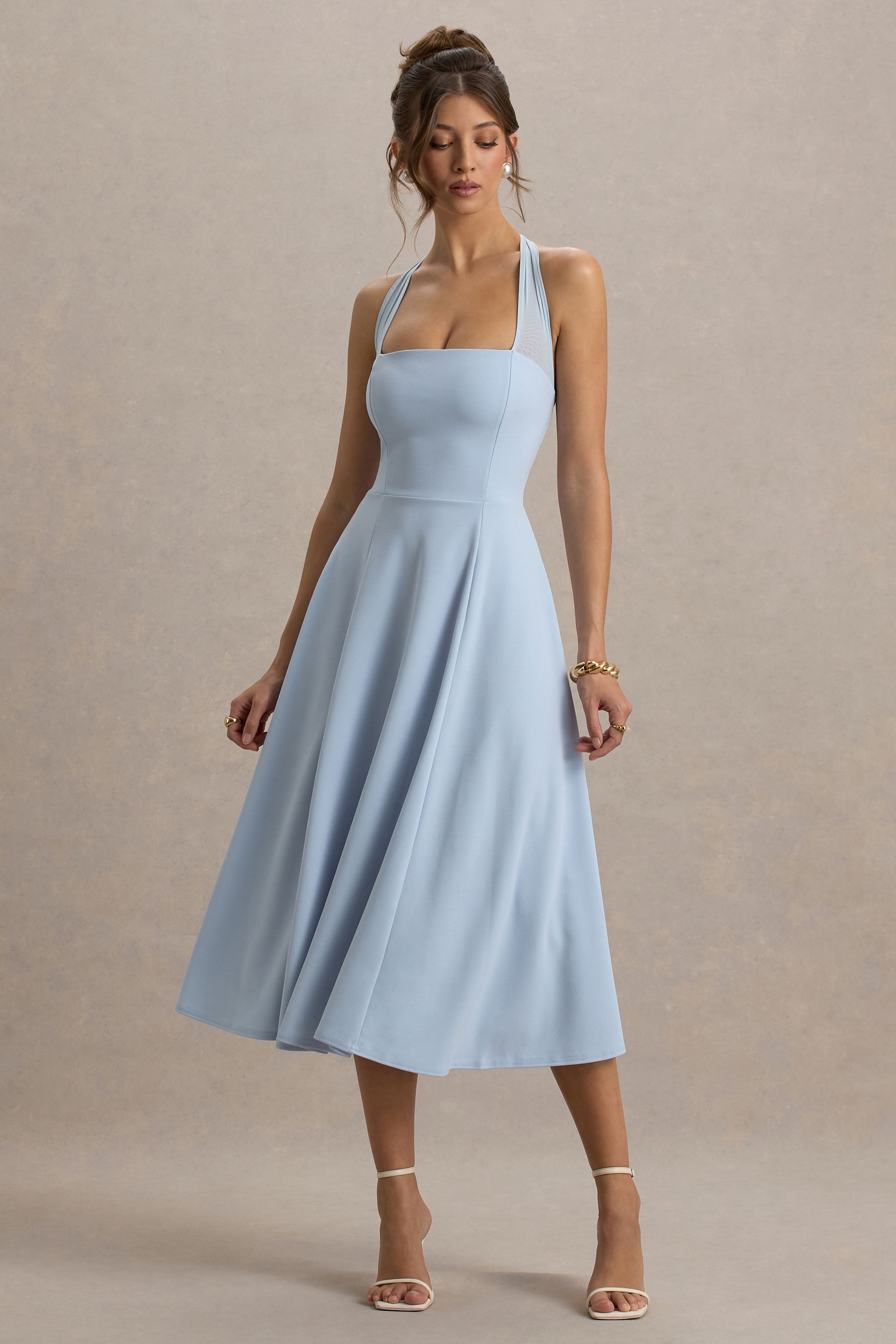 Auburn | Powder Blue Halter-Neck Midi Dress