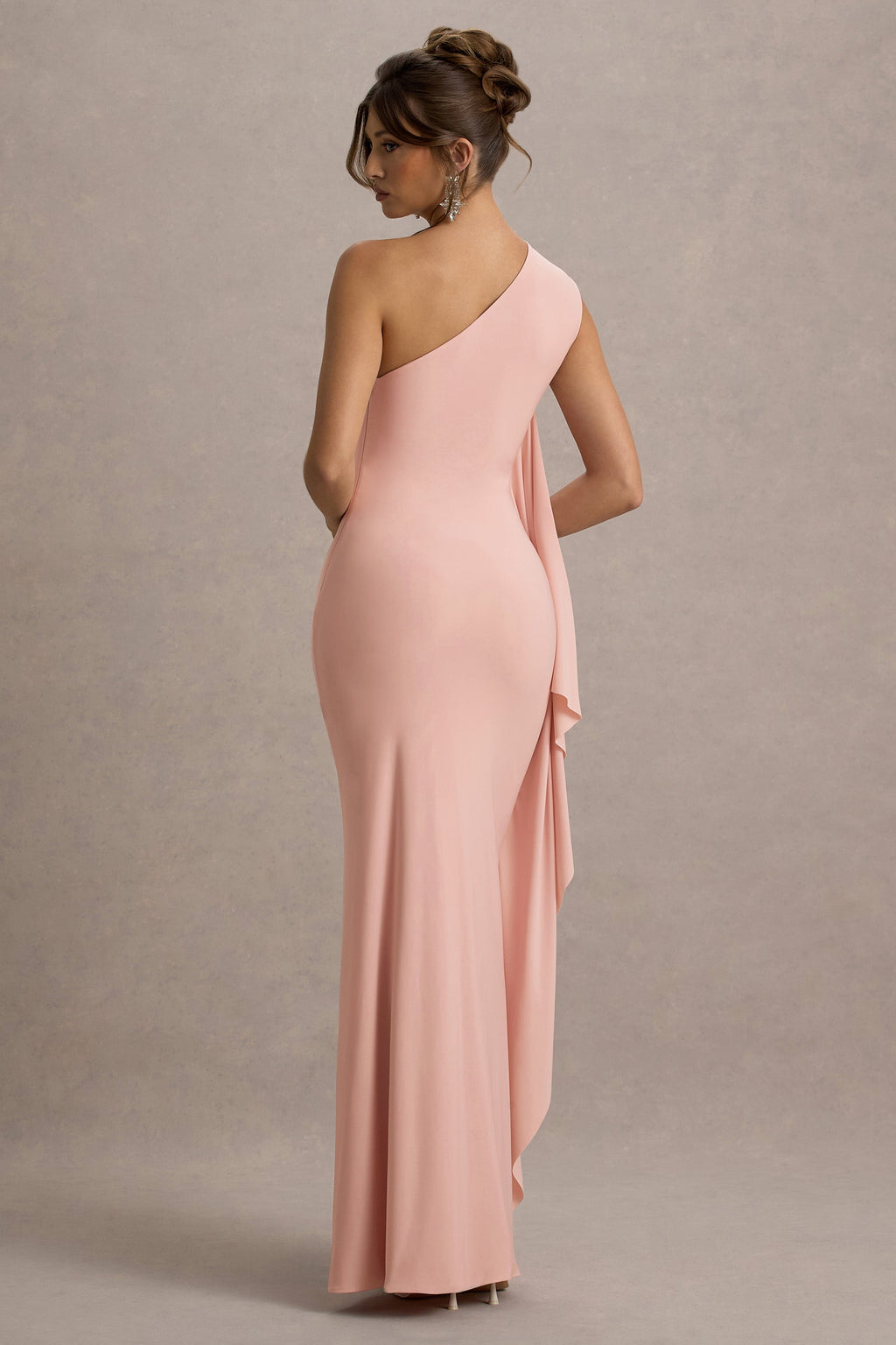 Adelina | Pink One-Shoulder Maxi Dress With Drape