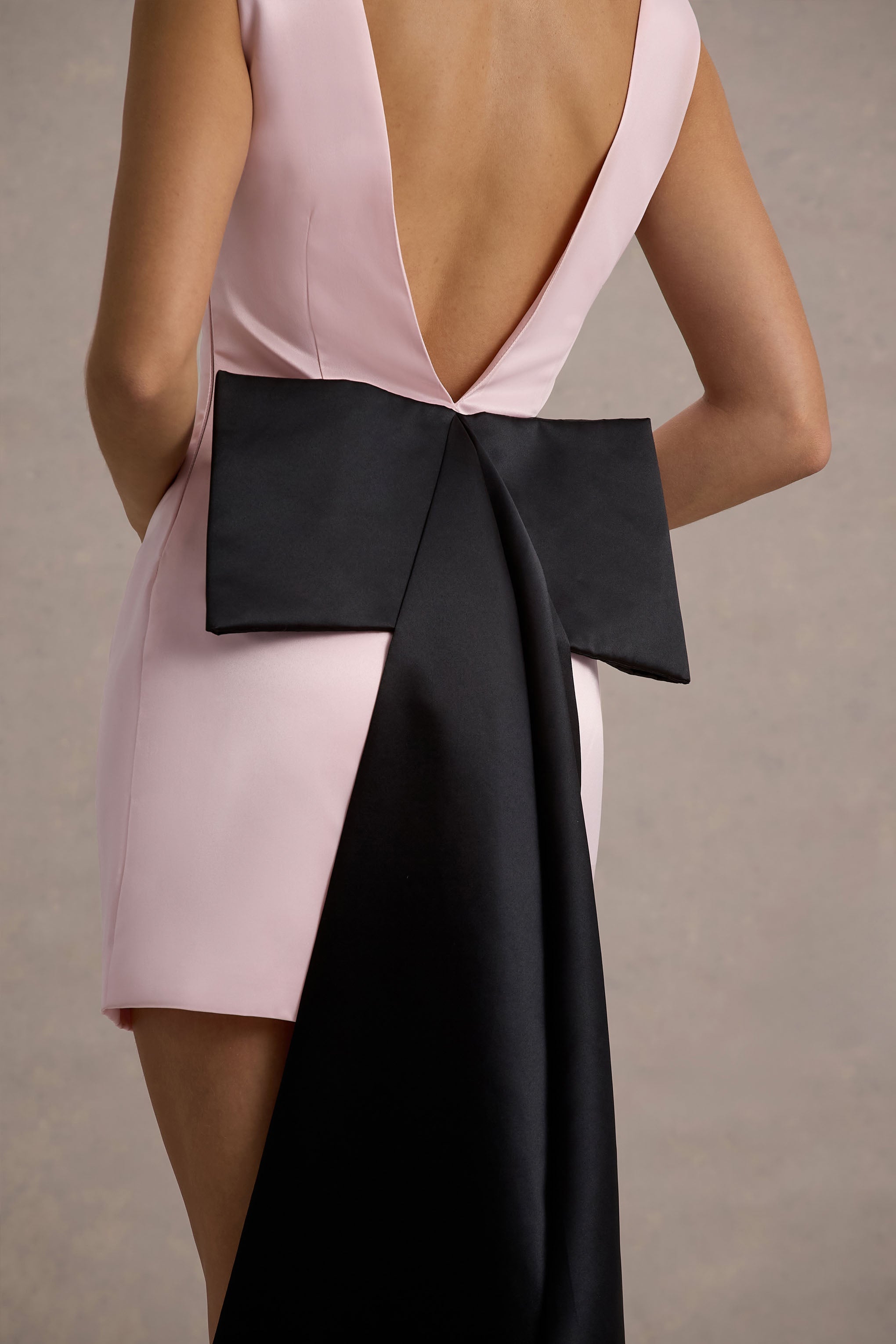 Peace | Pink & Black Satin Mini Dress With Drape Detail