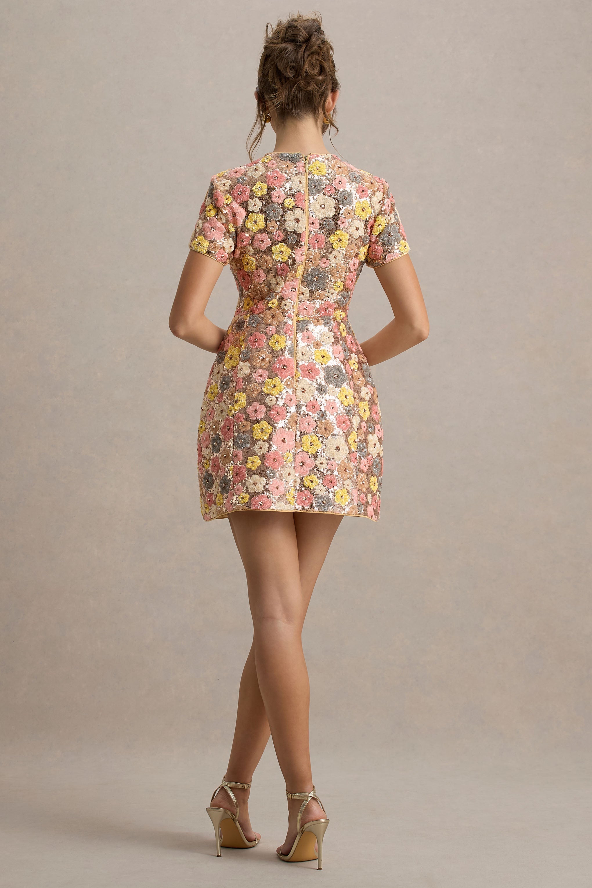 Eira | Pastel Floral Print Sequin Mini Dress