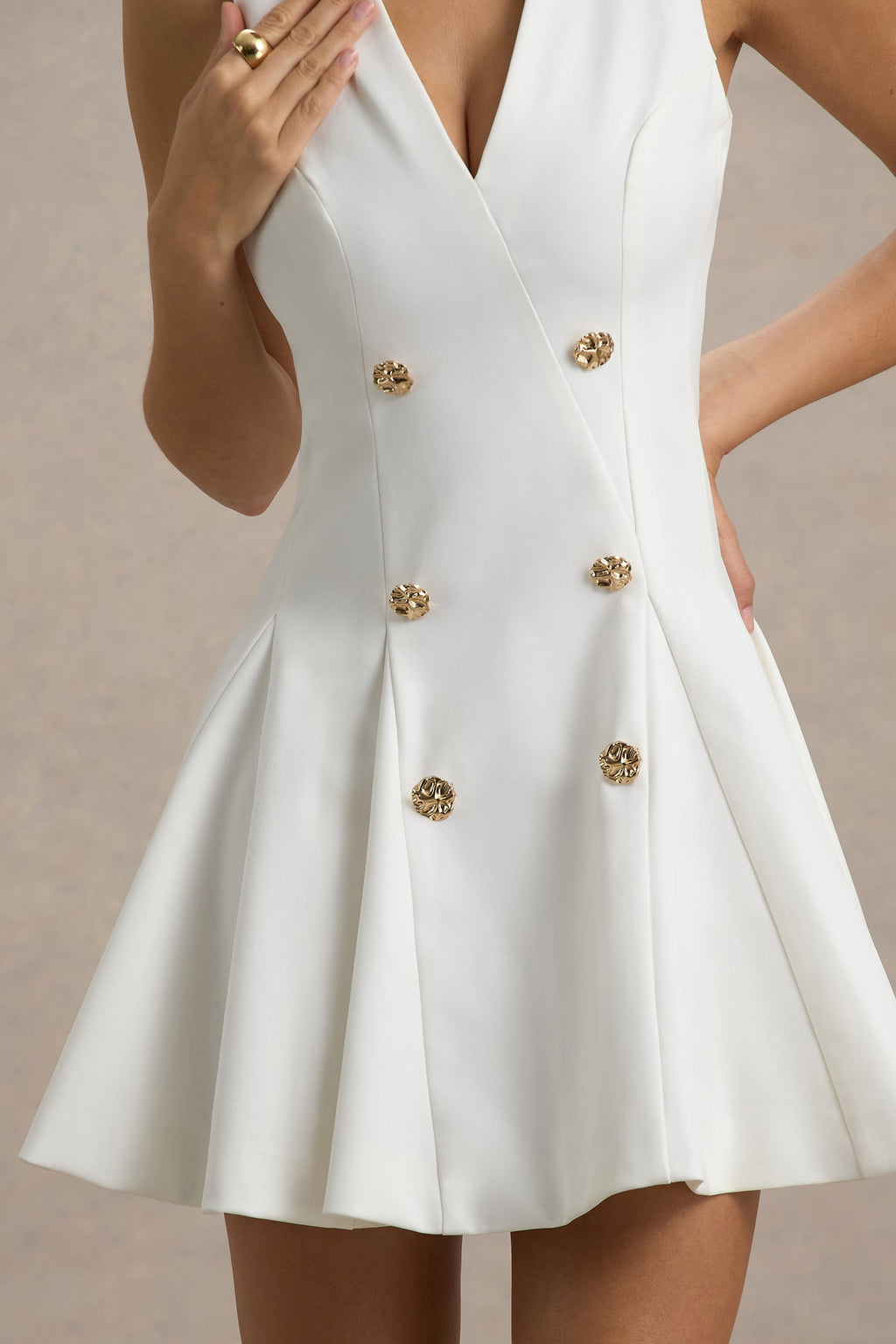 Collette | White Tailored Plunge-Neck Mini Dress