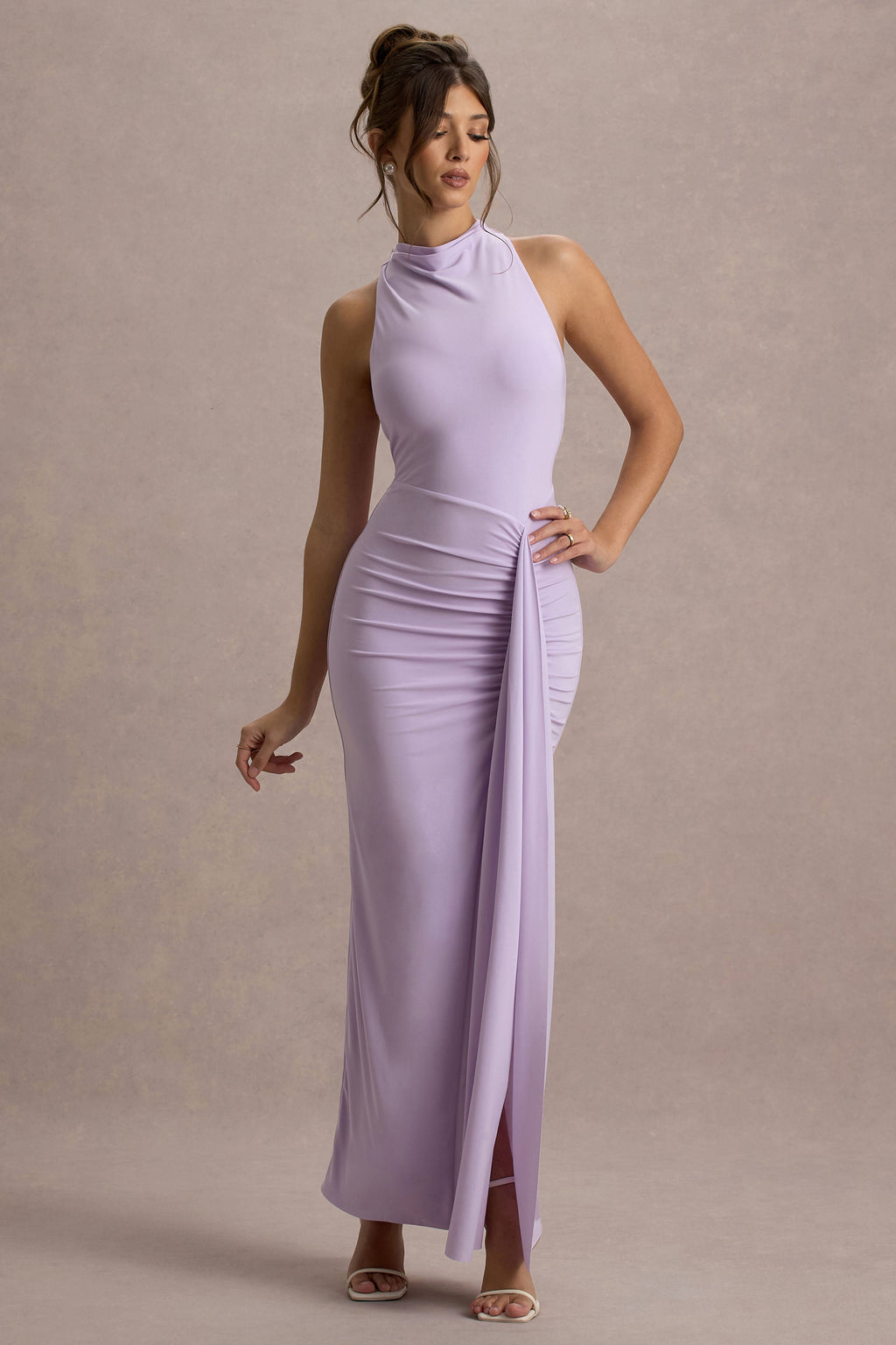 Sunflower | Lilac Ruched High-Neck Split Maxi Dress