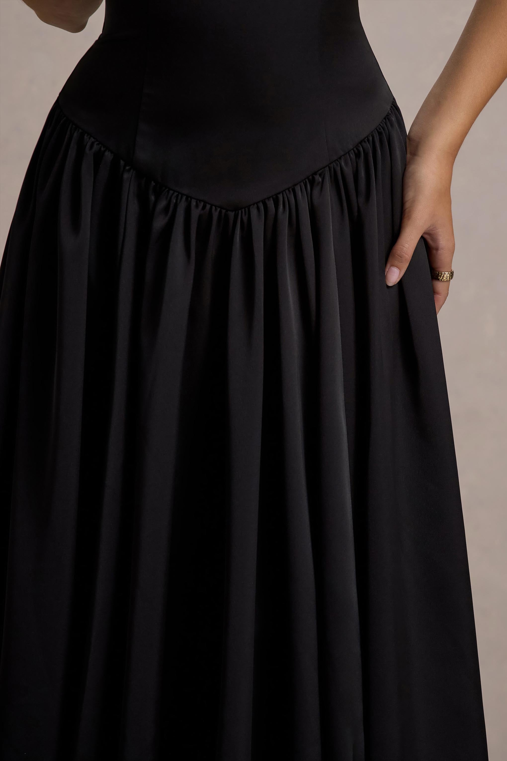 Keyton | Black Satin Bandeau Midi Dress