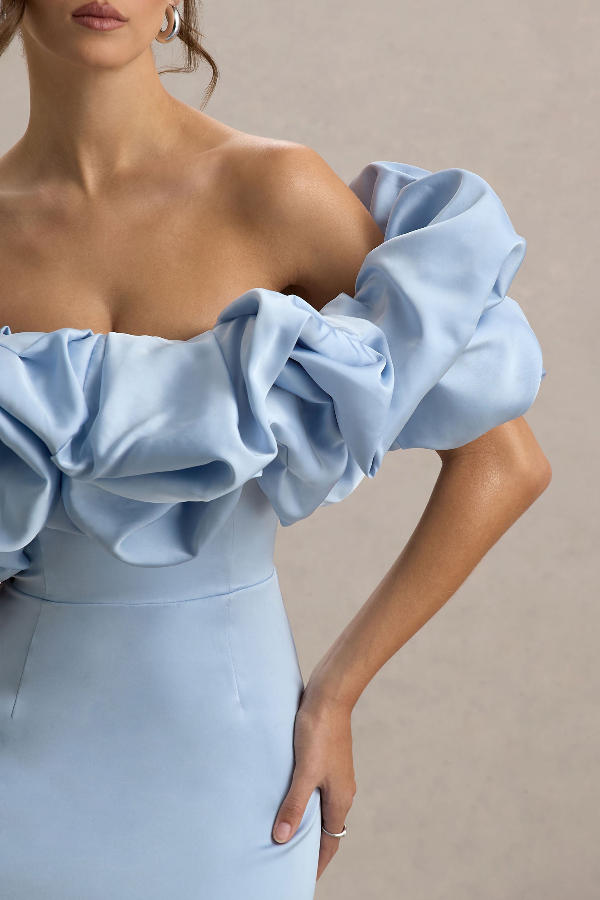 Allie | Powder Blue Puff Bardot Maxi Dress