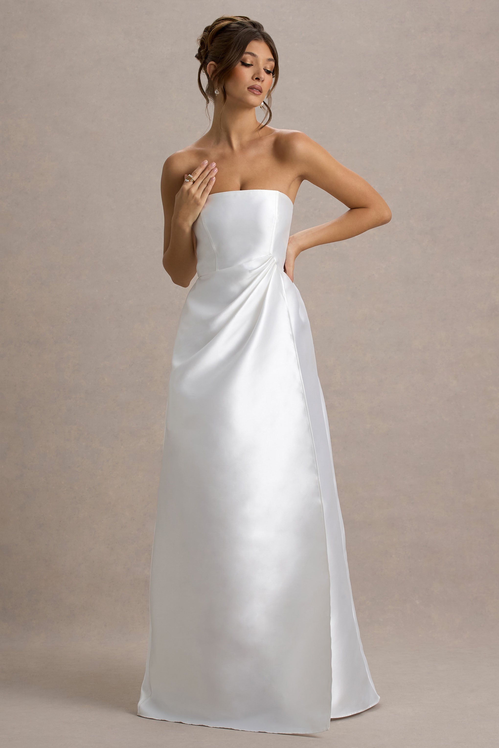 Universe | White Bandeau Split Puff-Skirt Maxi Dress