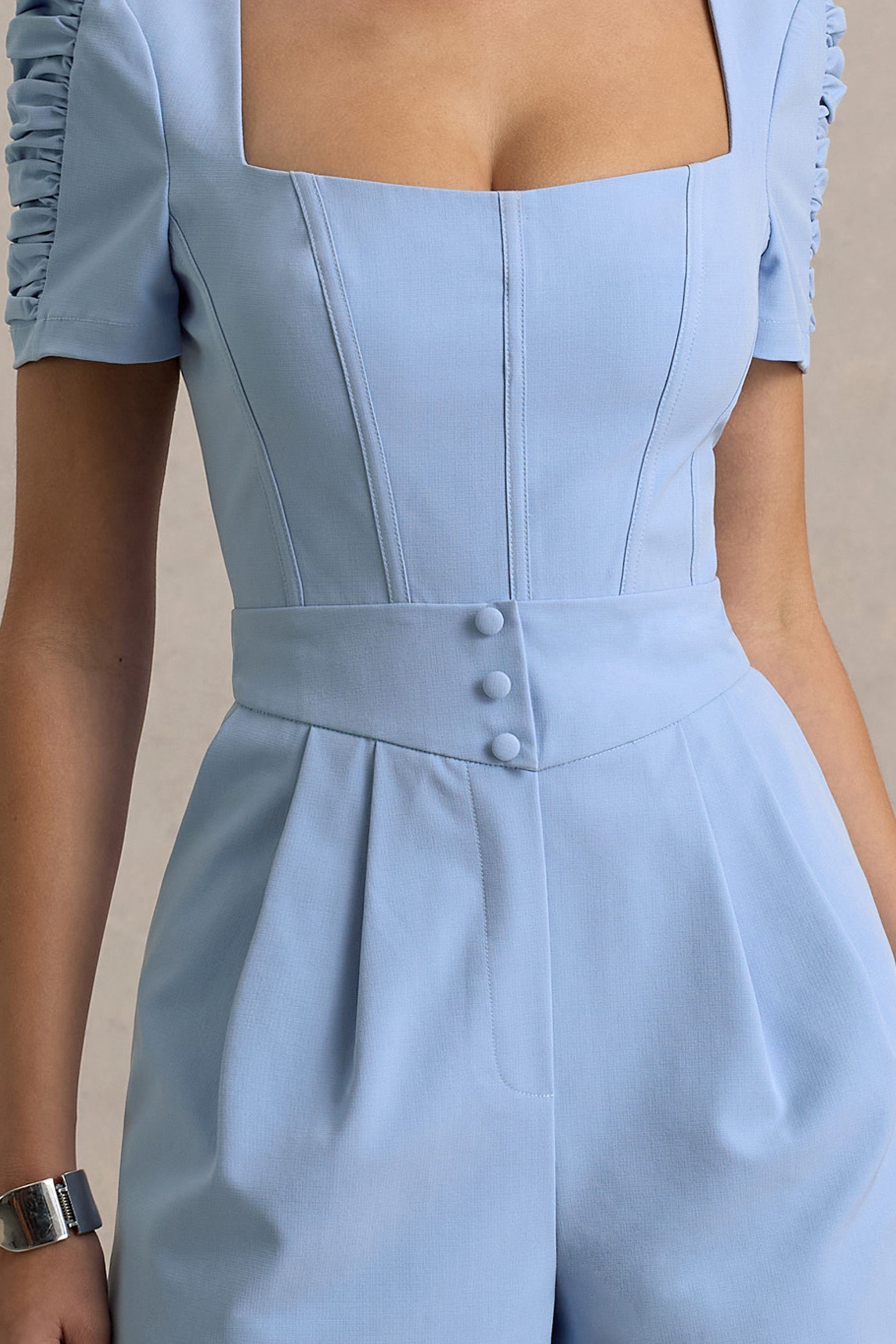 Brizzie | Light Blue Linen Short-Sleeve Playsuit
