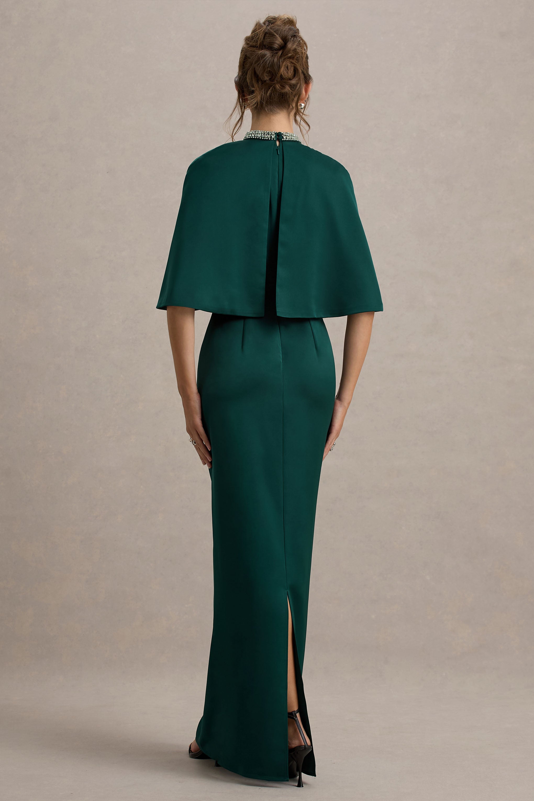 Diletta | Bottle Green Cape Maxi Dress