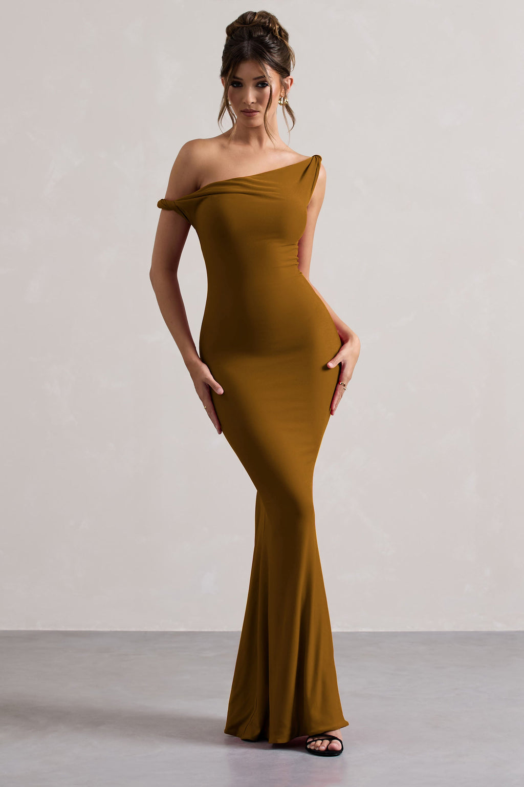 Lita | Golden Brown Twisted Asymmetric Maxi Dress
