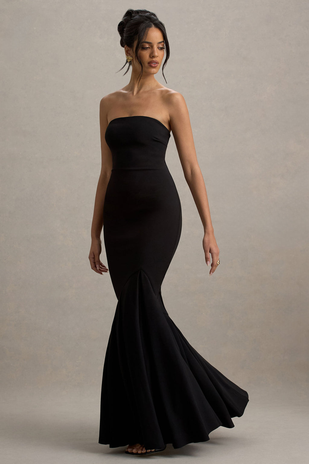 Angela | Black Bandeau Fishtail Maxi Dress