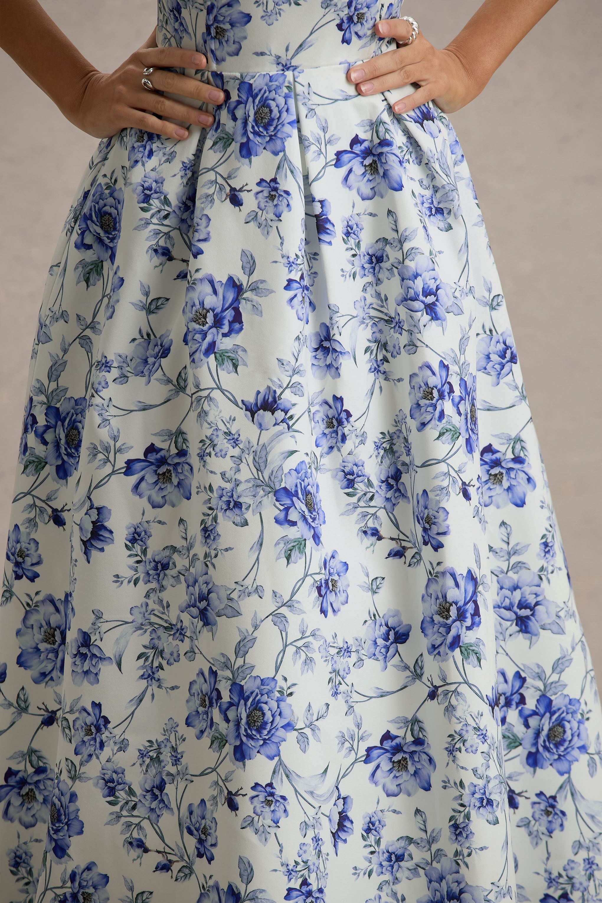 Annalise | Blue Porcelain Print Bandeau Skater Midi Dress