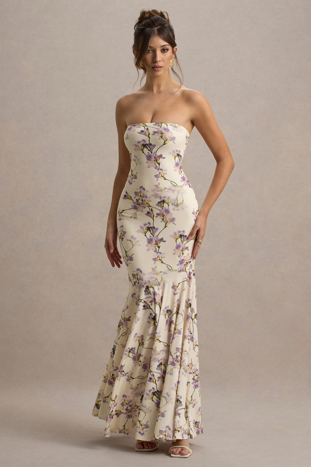 Callie | Lemon Floral Print Bandeau Fishtail Maxi Dress