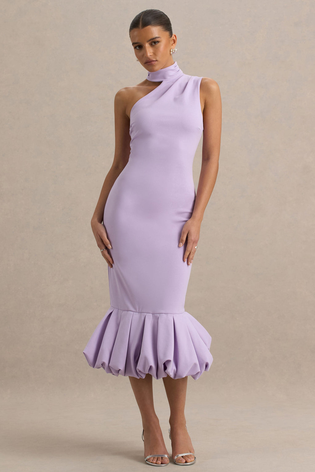 Sabine | Lilac One-Shoulder Ruffle-Trim Midi Dress