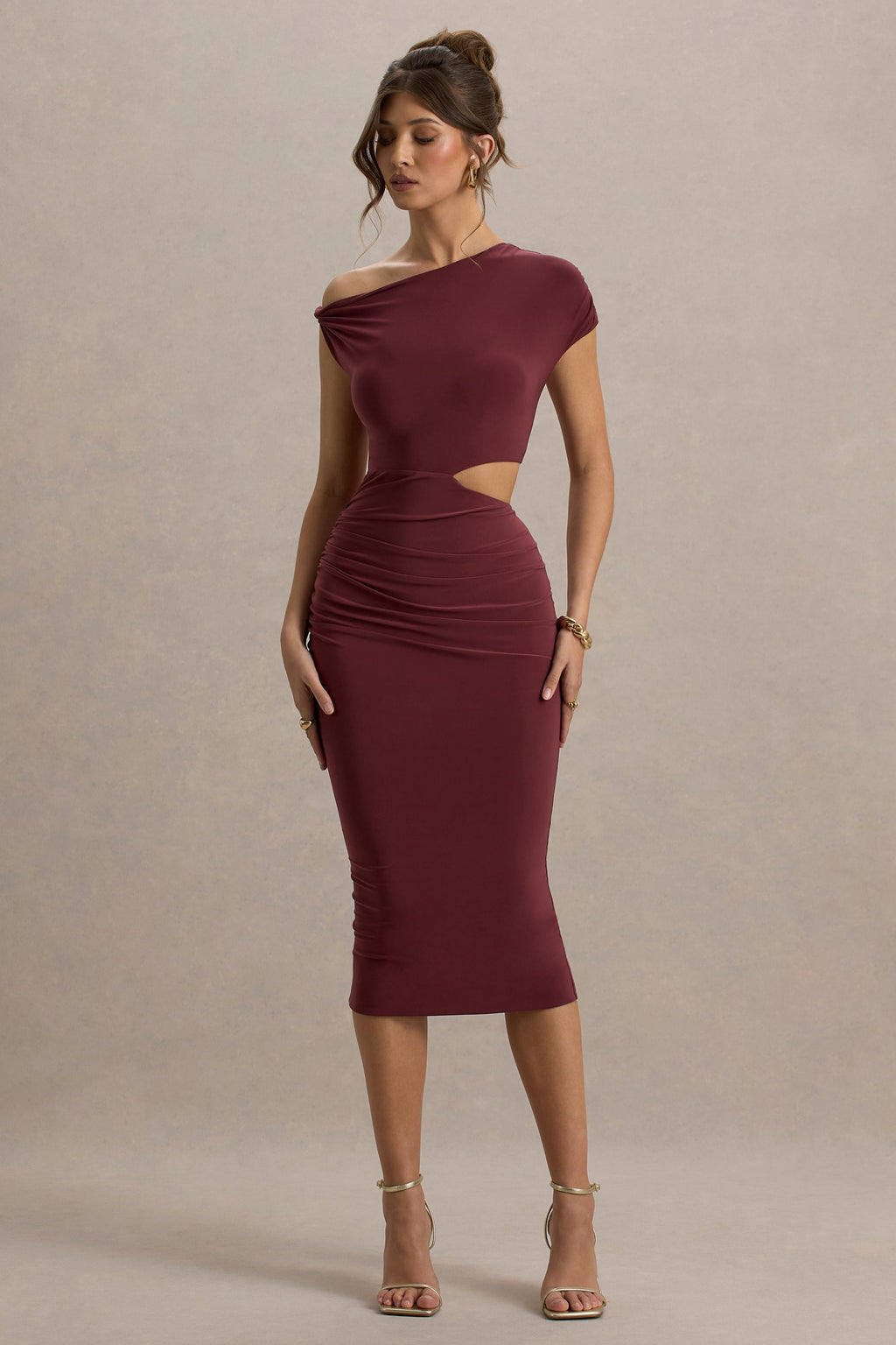 Calliope | Burgundy Cut-Out Gathered Midi Dress