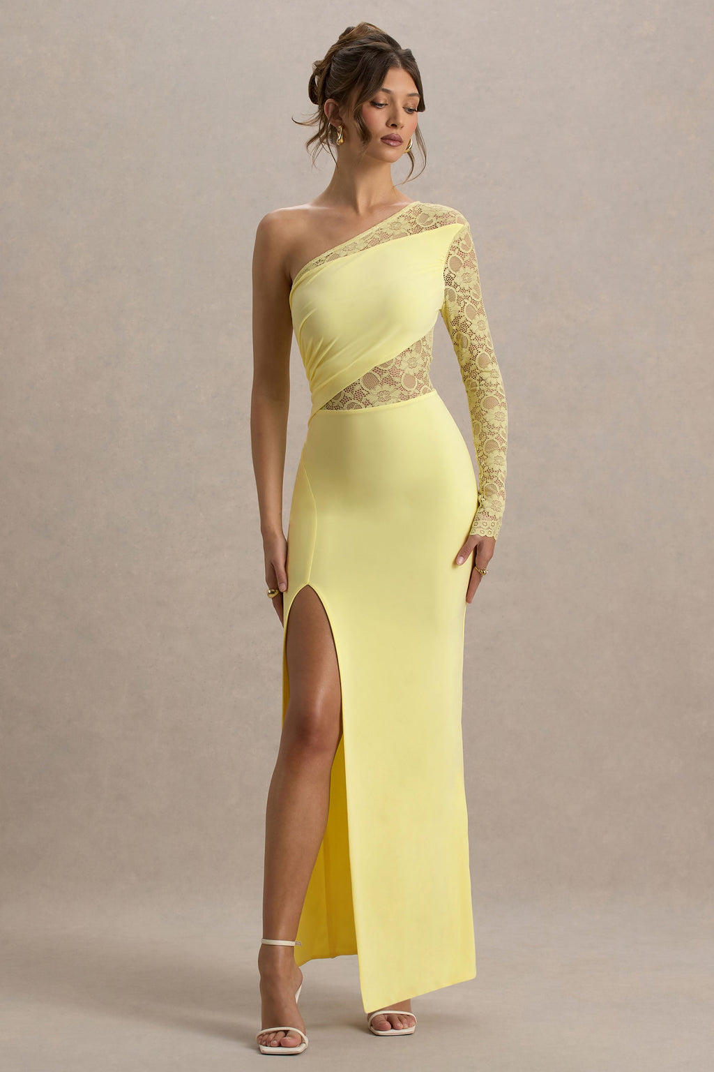 Moonlight | Lemon Asymmetric Maxi Dress With Lace Detailing