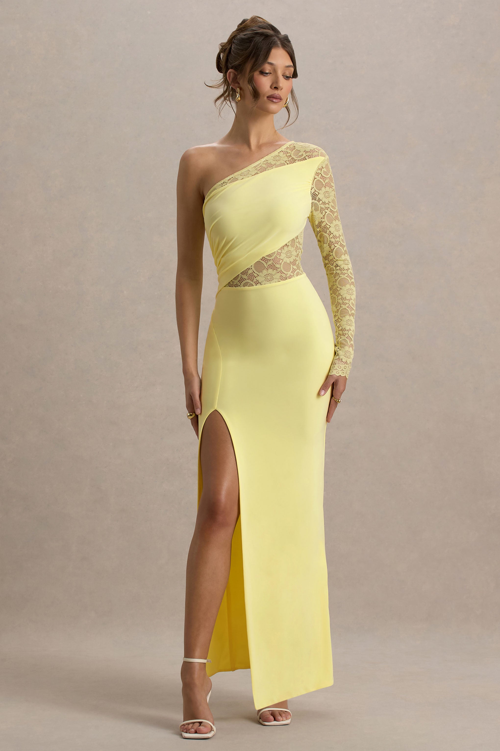Moonlight | Lemon Asymmetric Maxi Dress With Lace Detailing
