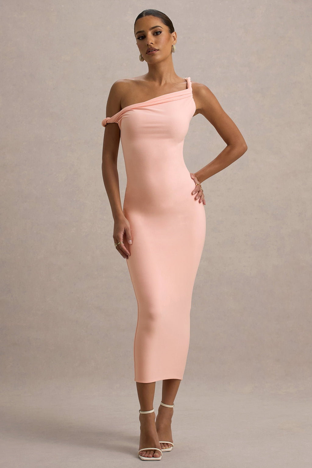 Salome | Pink Twisted Asymmetric Midi Dress
