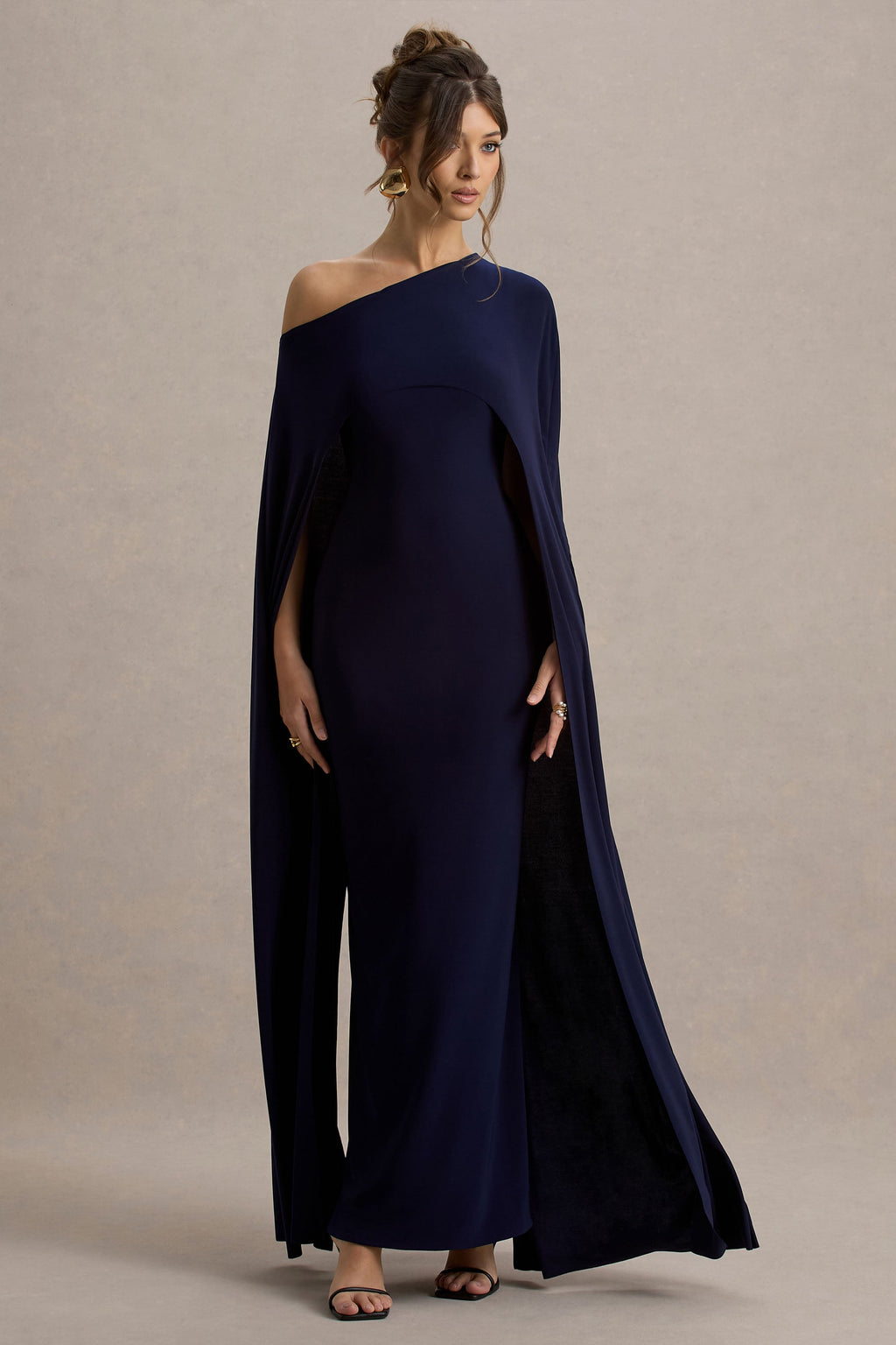 Florentina | Navy One-Shoulder Cape Maxi Dress
