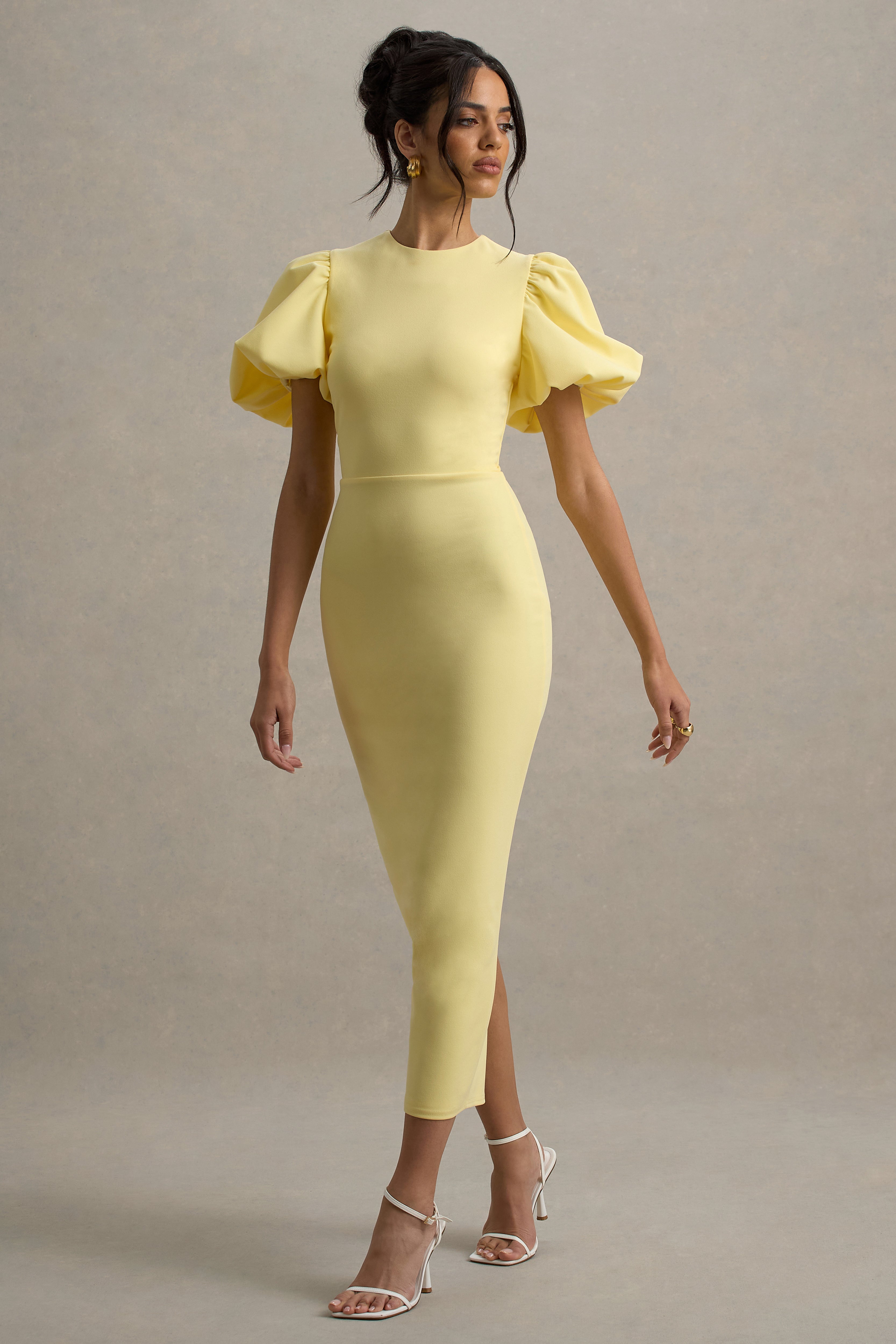 Dakota | Lemon Puff-Sleeve Midi Dress