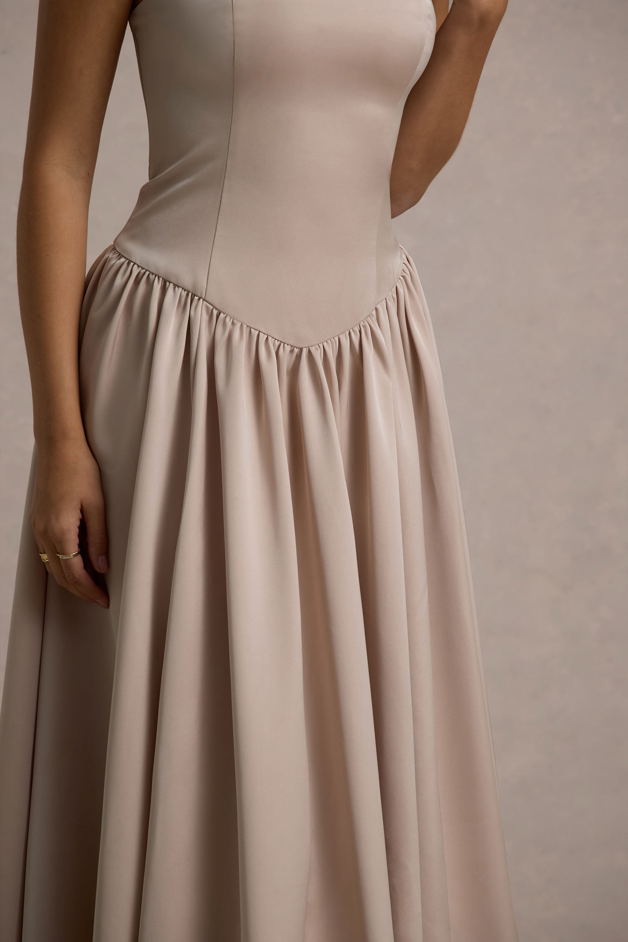 Keyton | Champagne Satin Bandeau Midi Dress