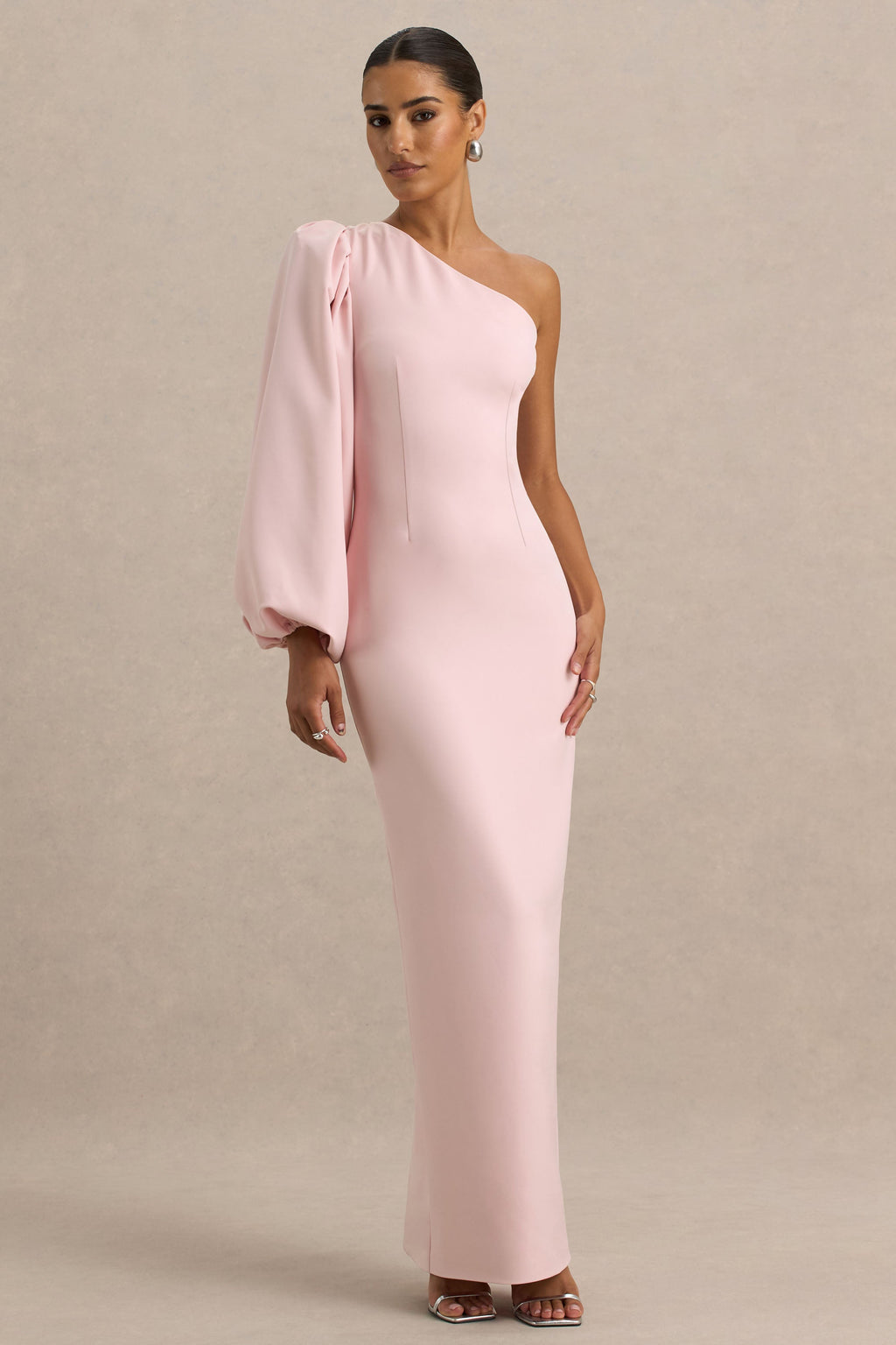 Kellis | Pink Asymmetric Maxi Dress With Balloon Sleeve