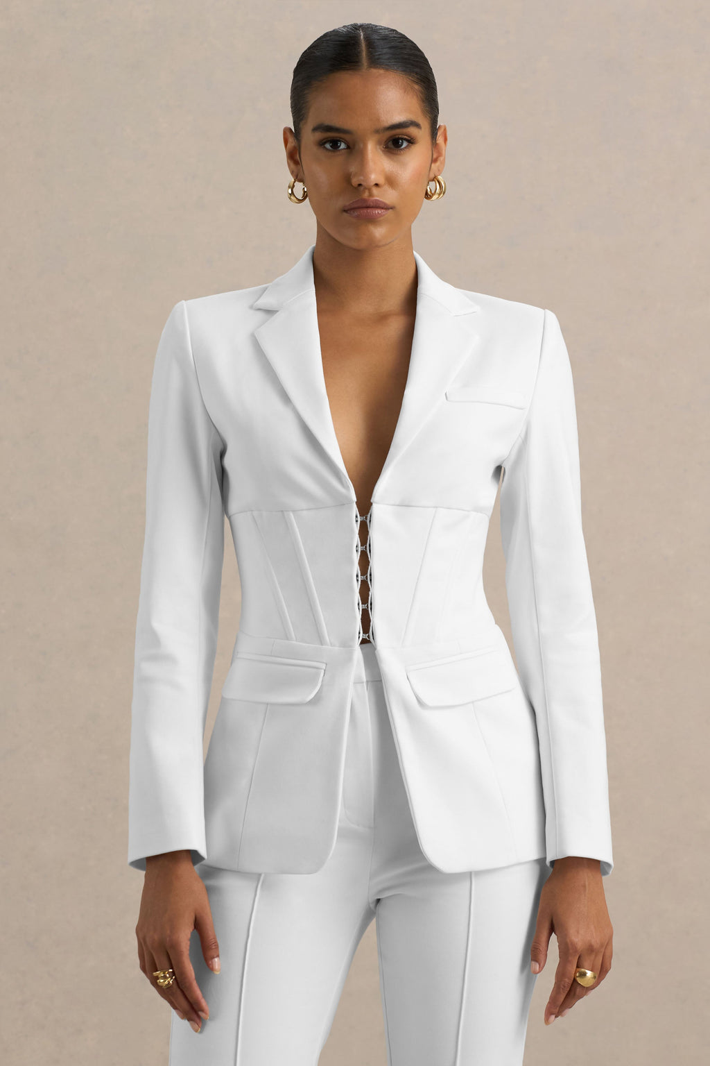 Unbeaten | White Fitted Corset Blazer Jacket