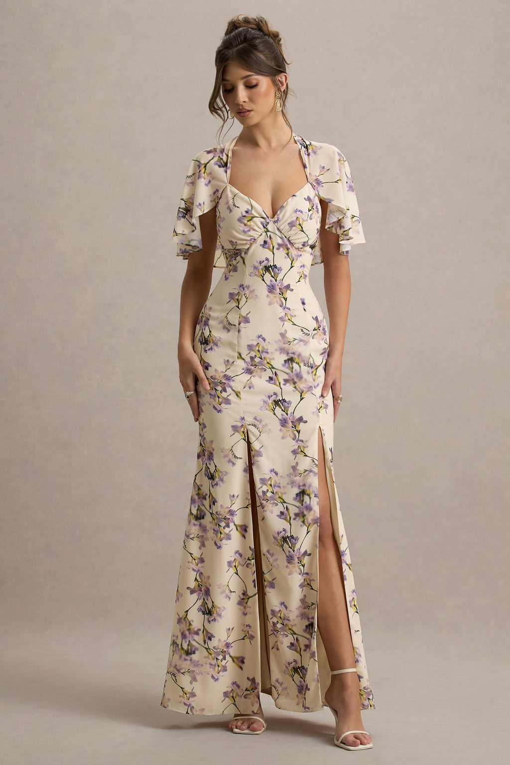 Stila | Lemon Floral Print Plunge-Neck Maxi Dress With High Front Split