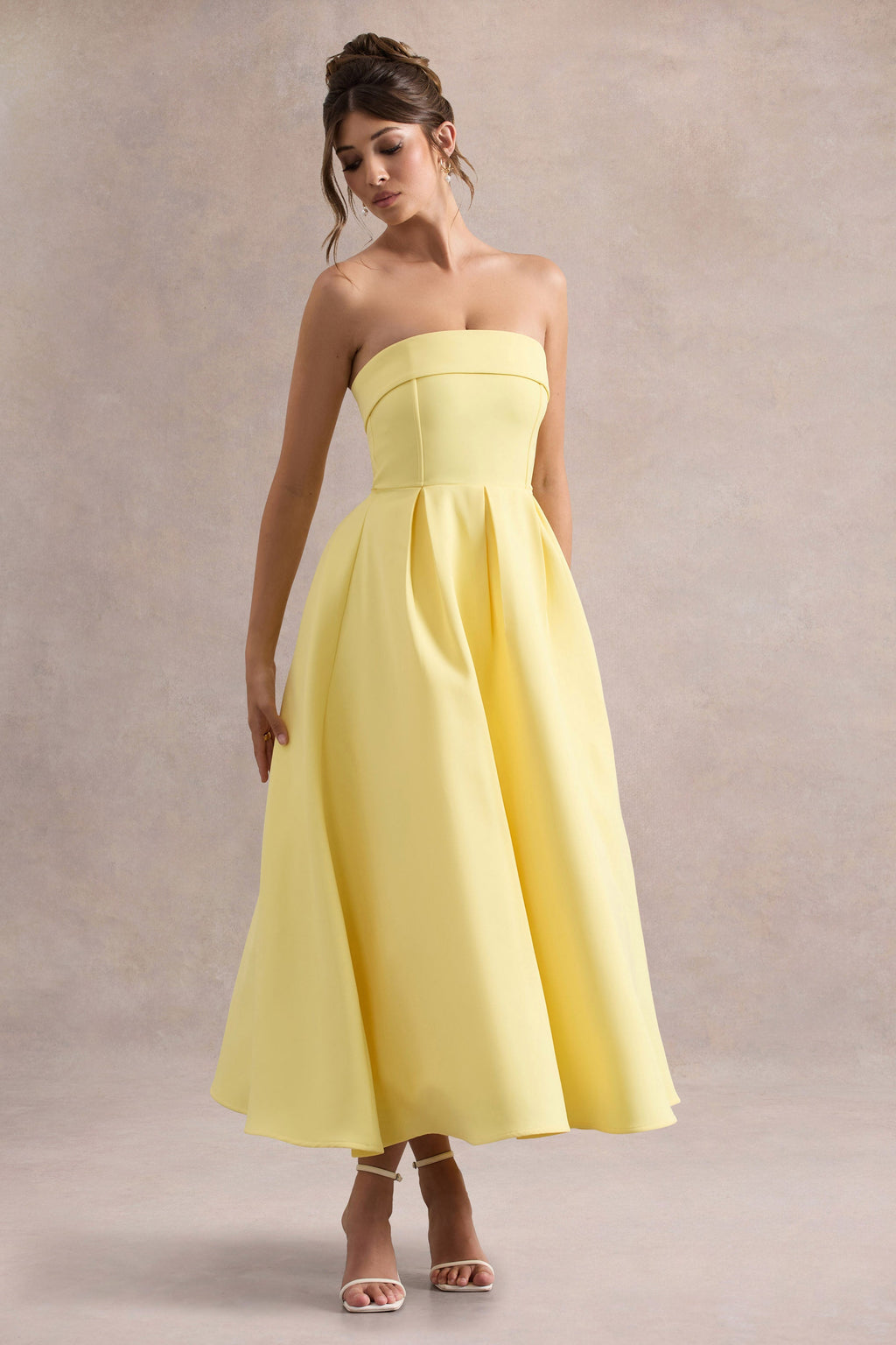 Annalise | Lemon Bandeau Skater Midi Dress