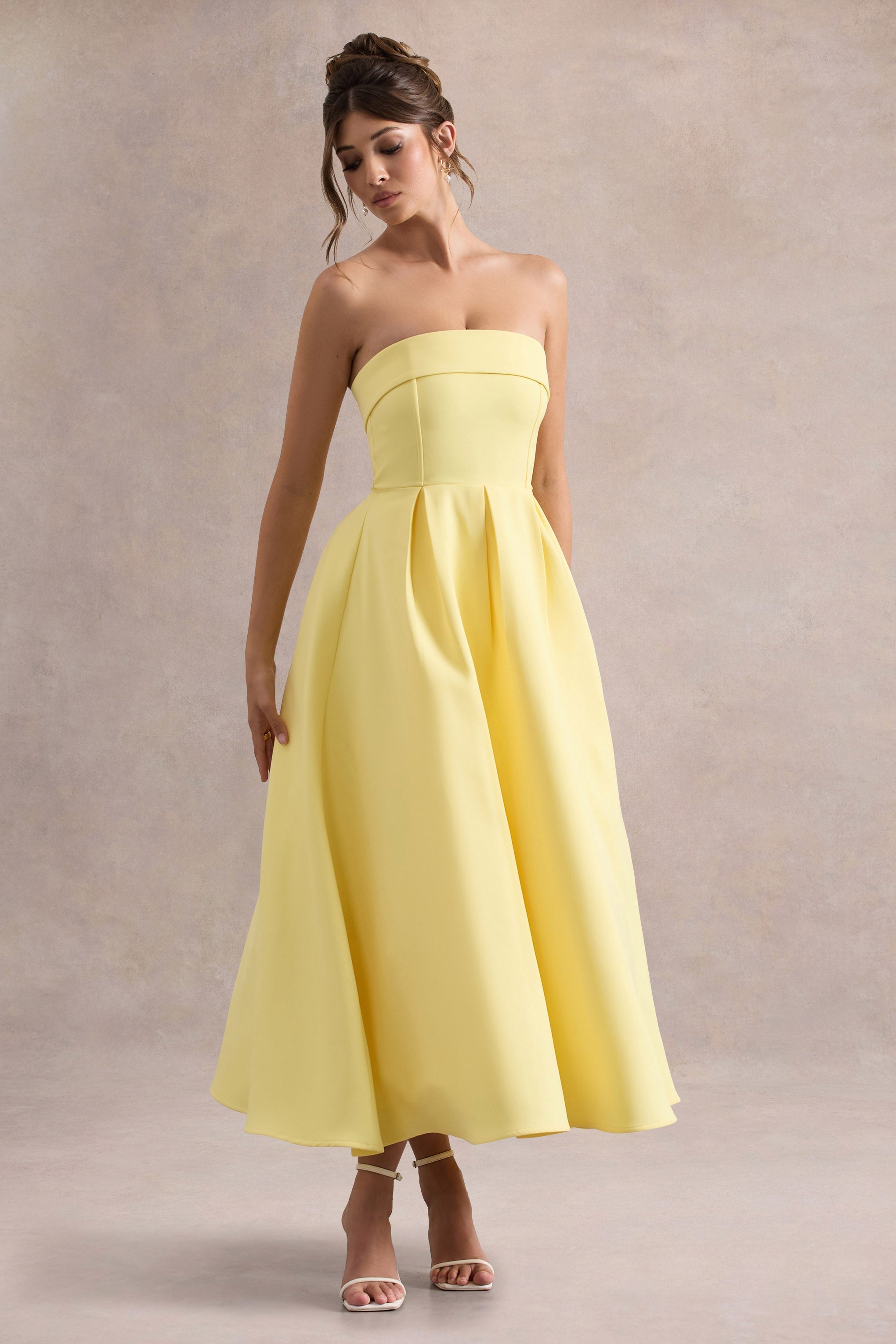 Annalise | Lemon Bandeau Skater Midi Dress