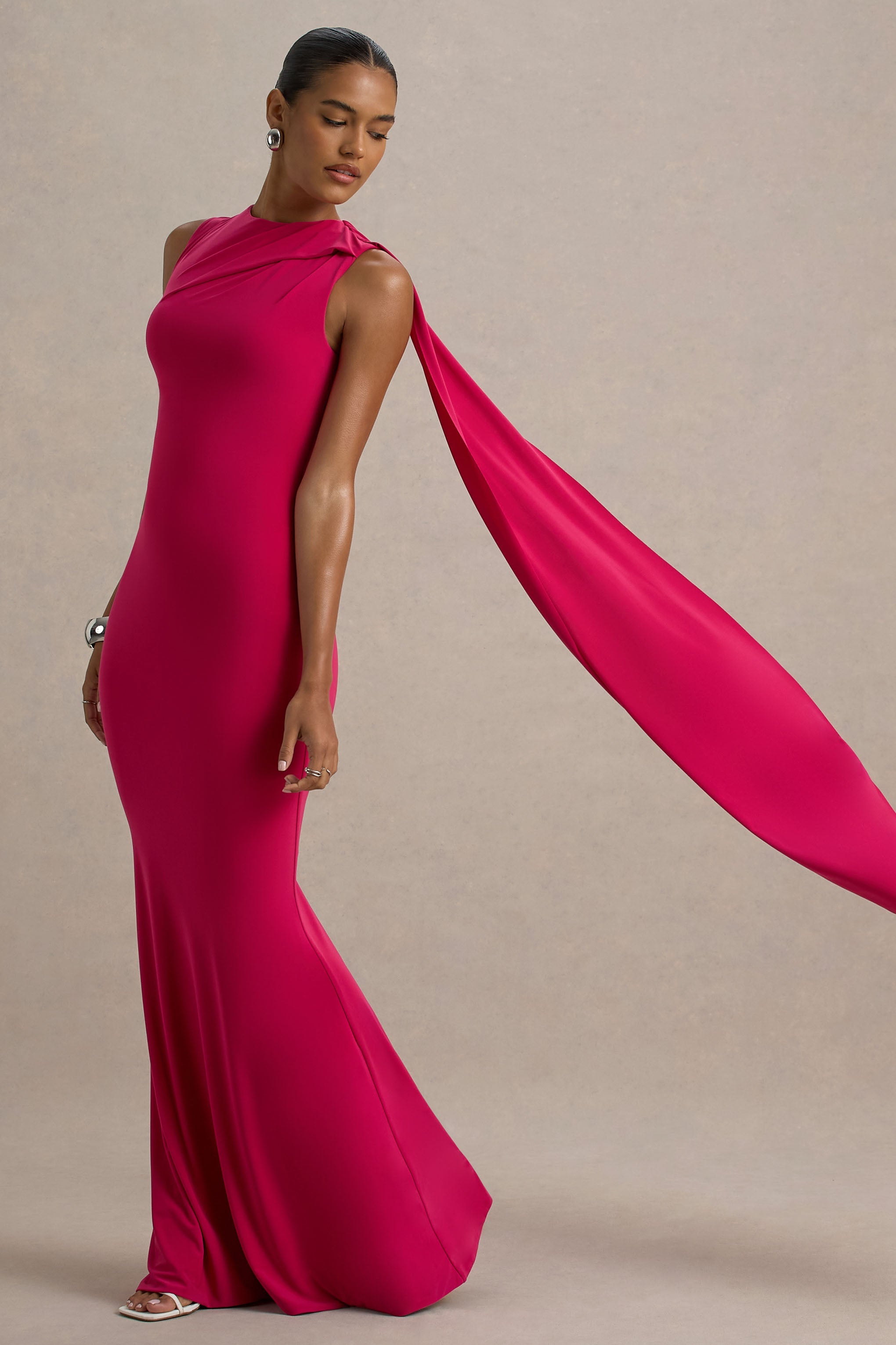 Mia | Hot Pink Maxi Dress With Sash