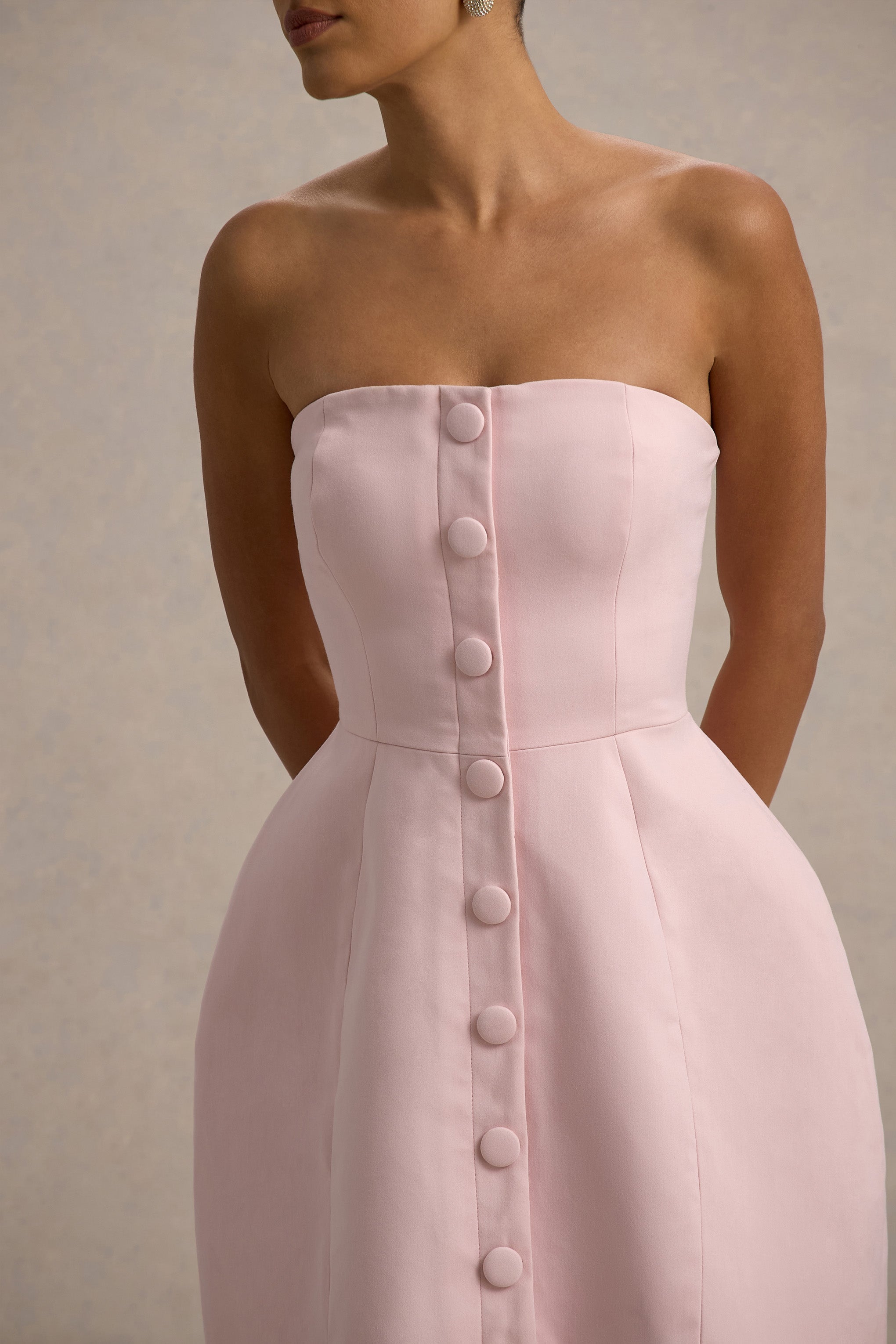 Anniston | Pink Bandeau Tailored Button Mini Dress