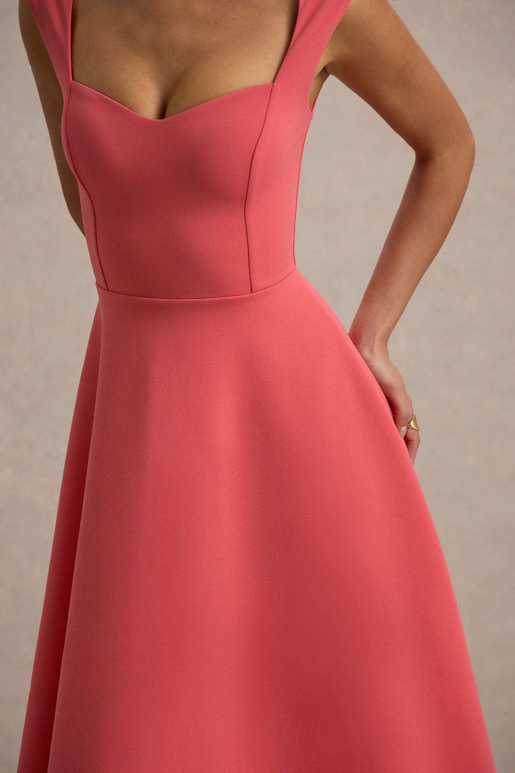 Andromeda | Coral Sweetheart Midi Dress