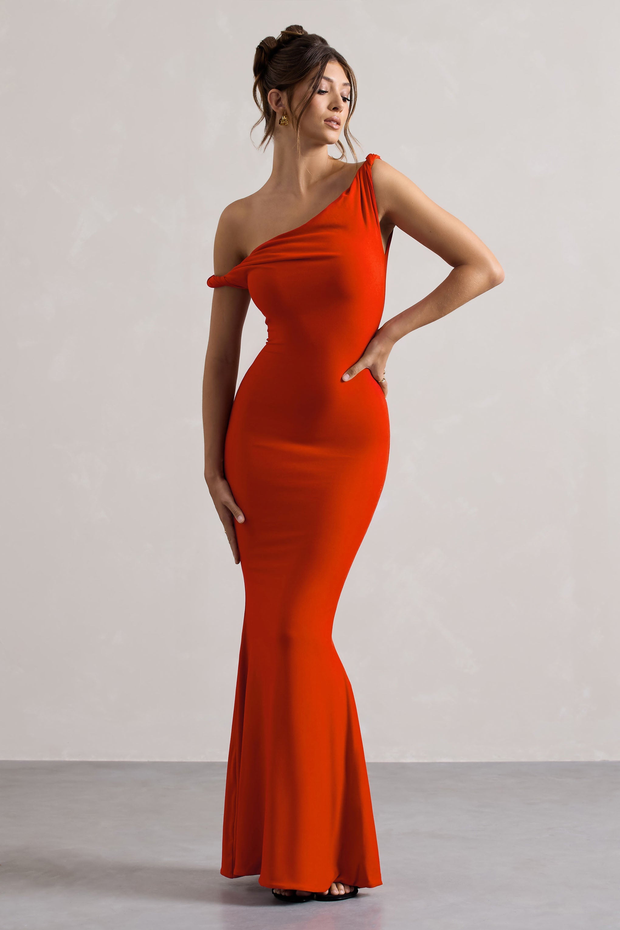 Lita | Orange Twisted Asymmetric Maxi Dress