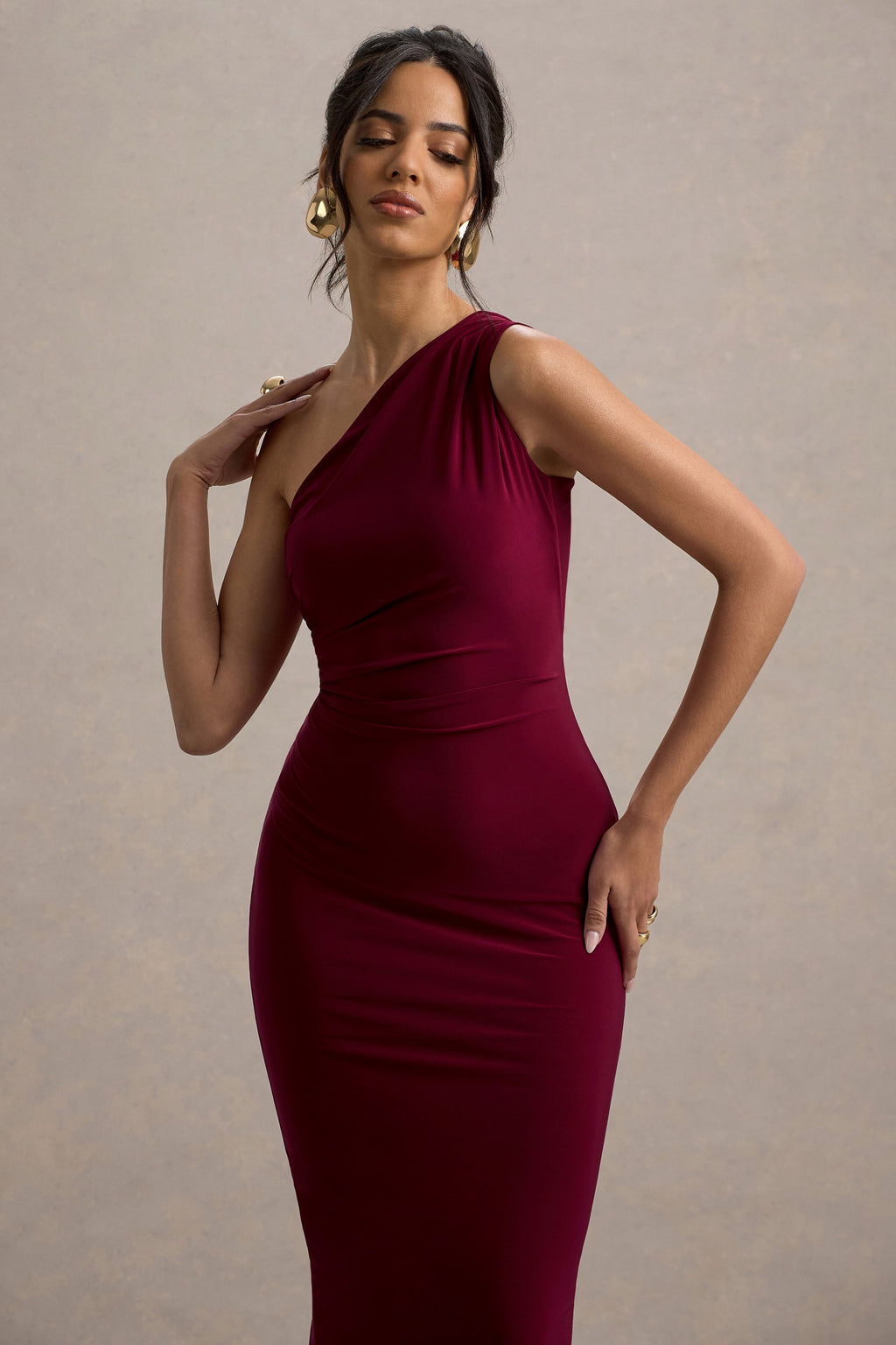 Venetia | Burgundy One-Shoulder Tie-Back Maxi Dress