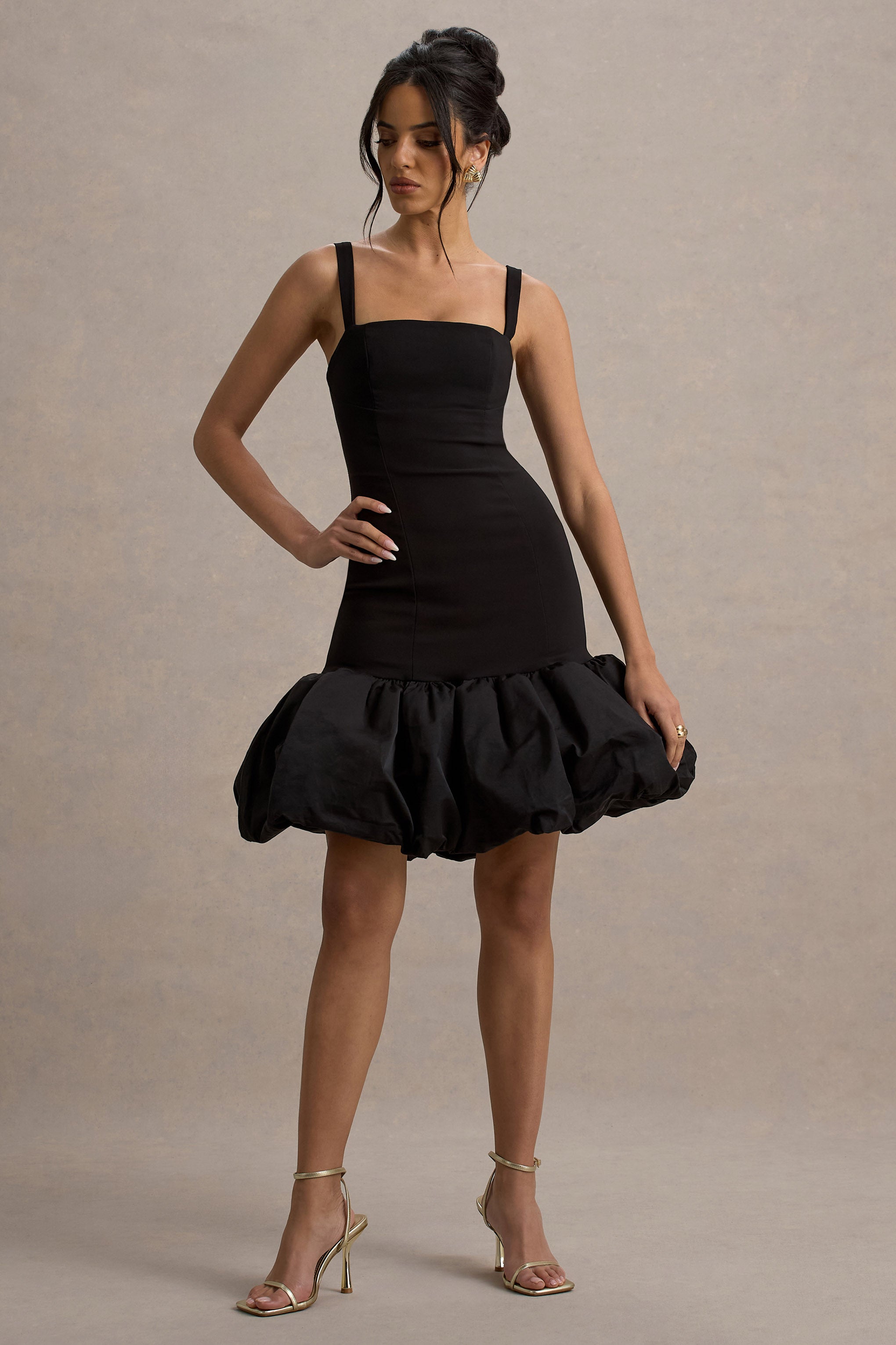 Jacque | Black Drop-Waist Midi Dress With Volume Hem