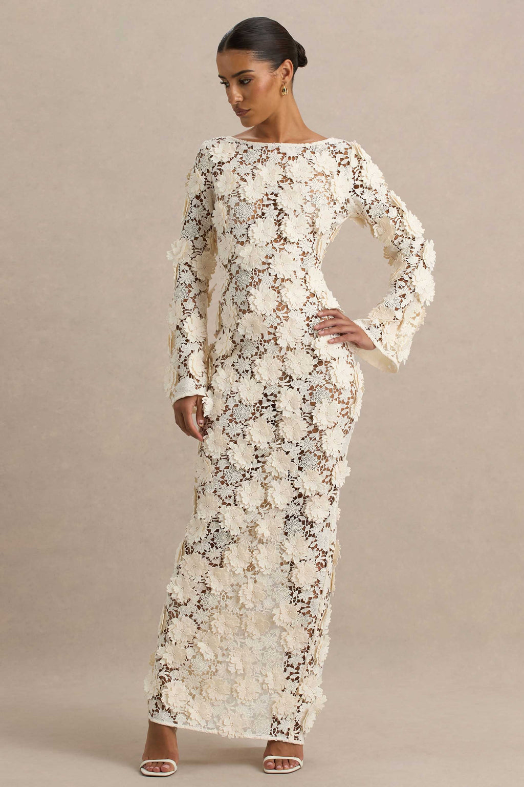 Viper | Cream Lace Long-Sleeve Maxi Dress