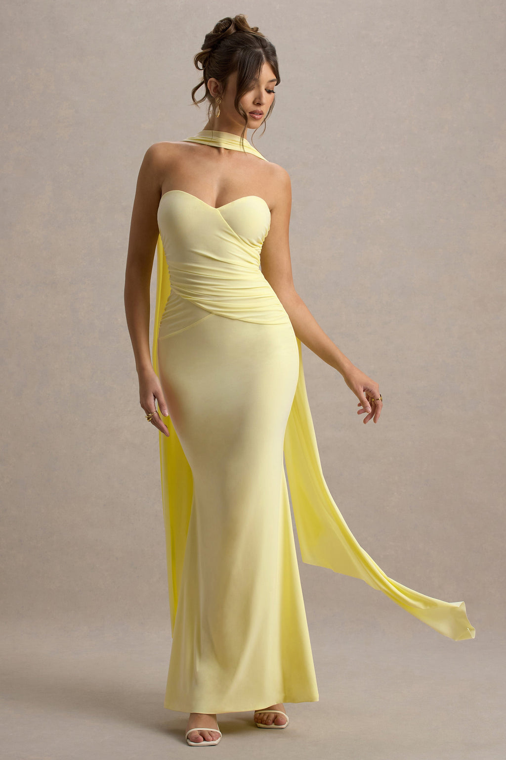 Rosabel | Lemon Sweetheart Maxi Dress With Sash