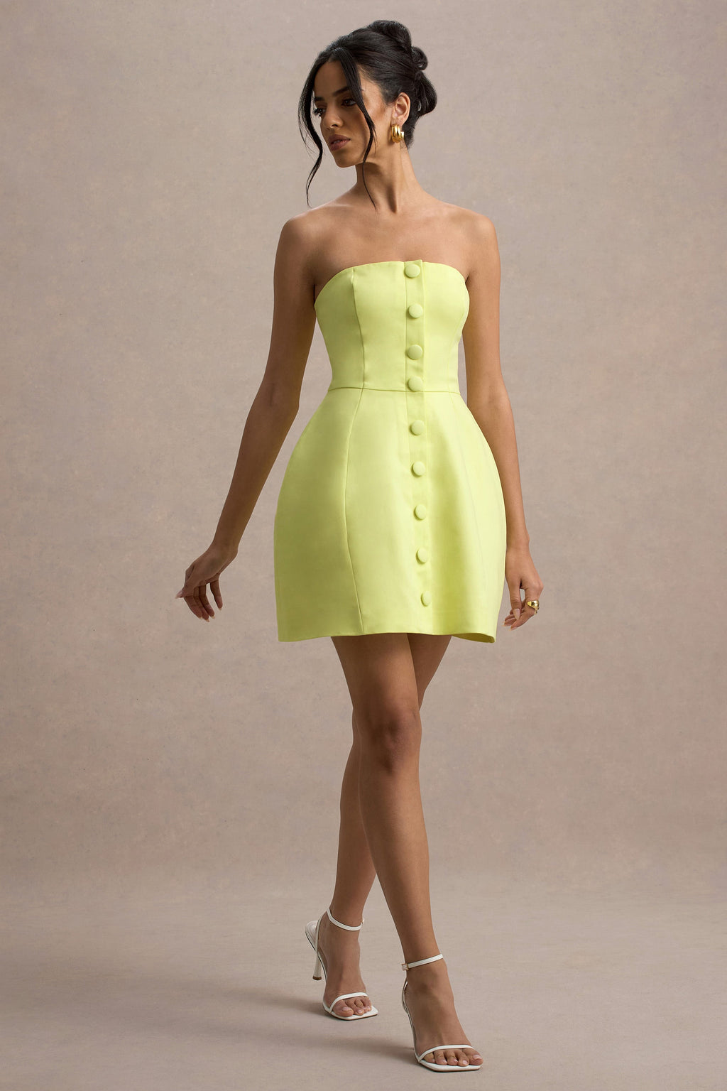 Anniston | Lemon Bandeau Tailored Button Mini Dress