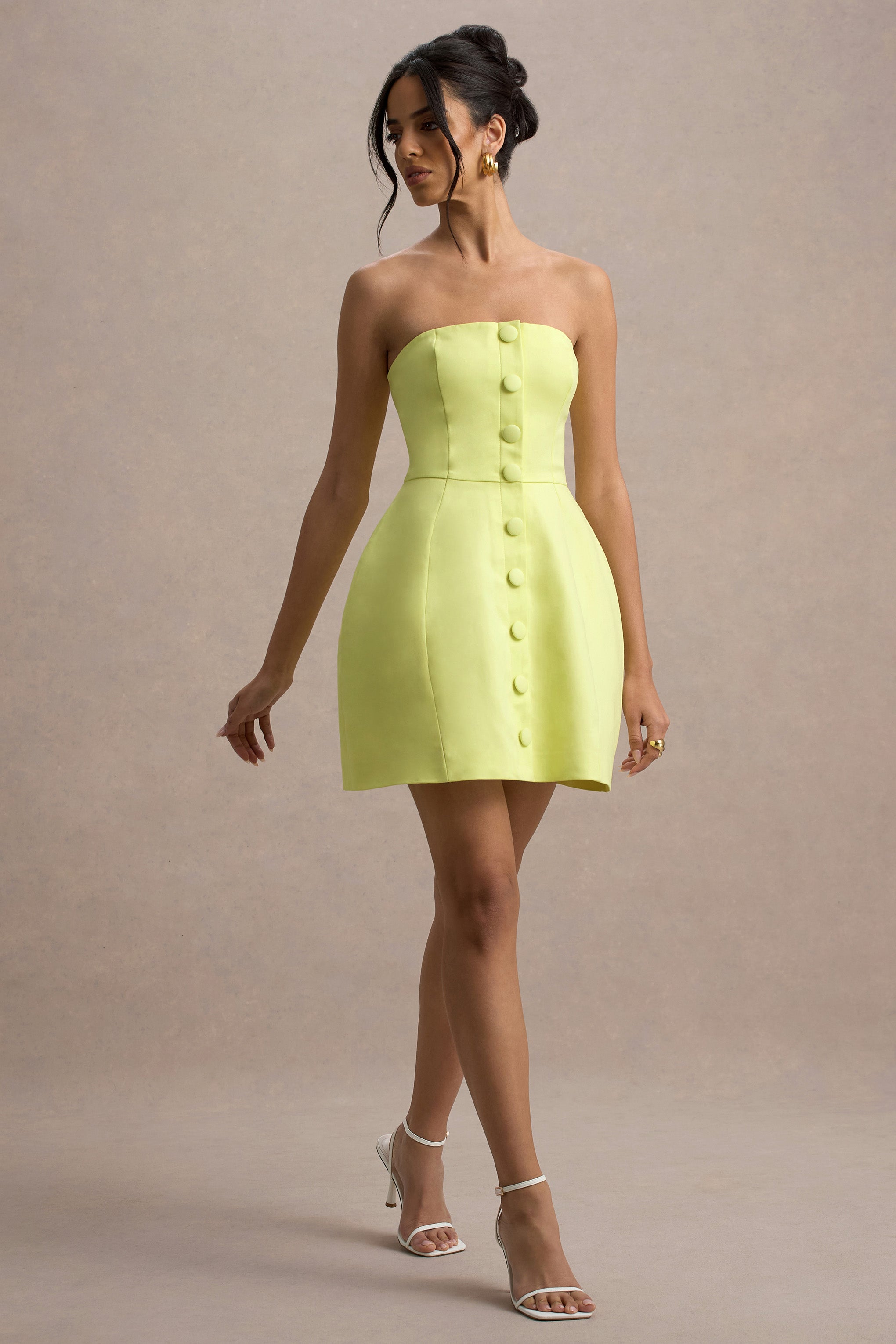 Anniston | Lemon Bandeau Tailored Button Mini Dress