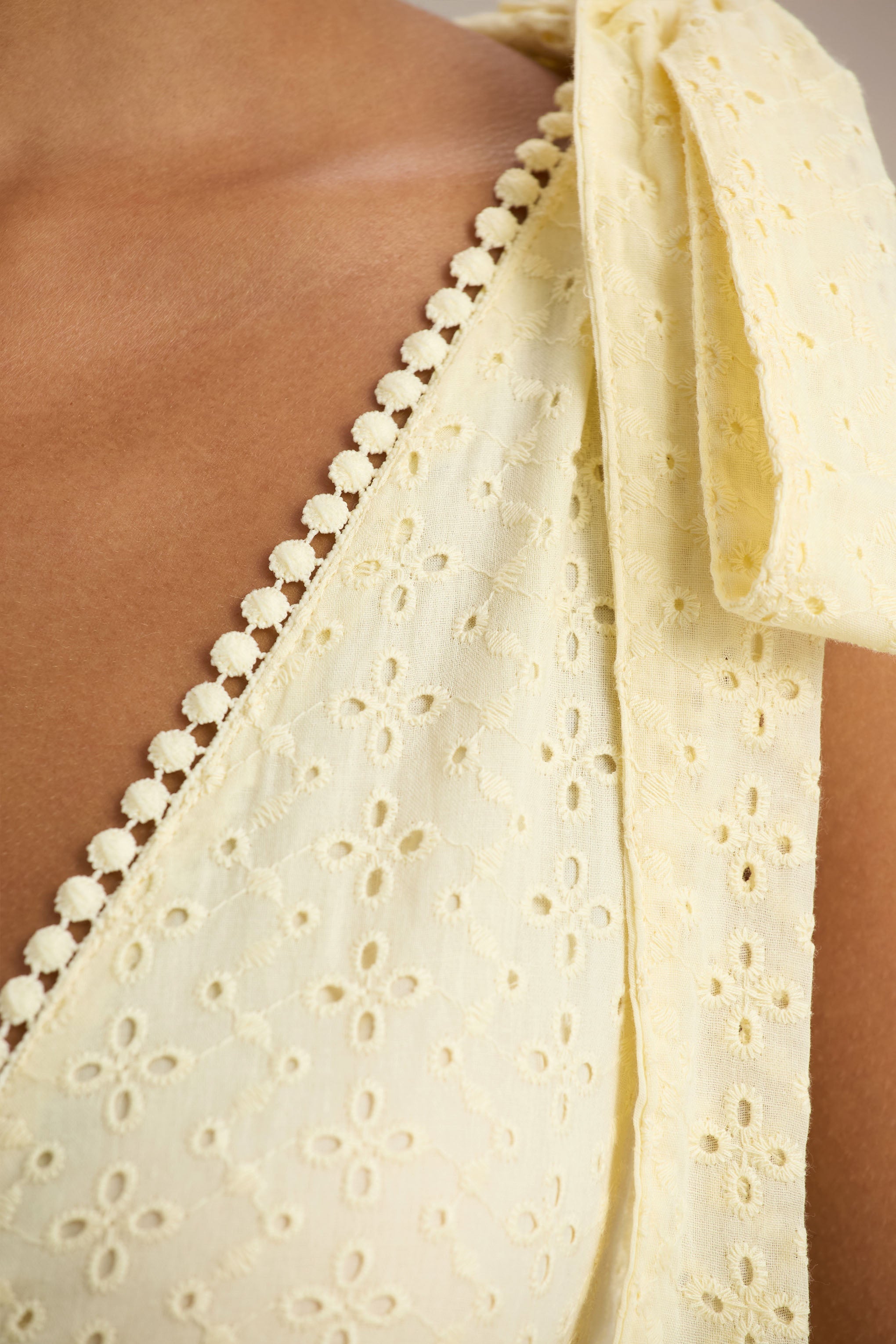 Corrina | Lemon Broderie Plunge-Neck Mini Dress