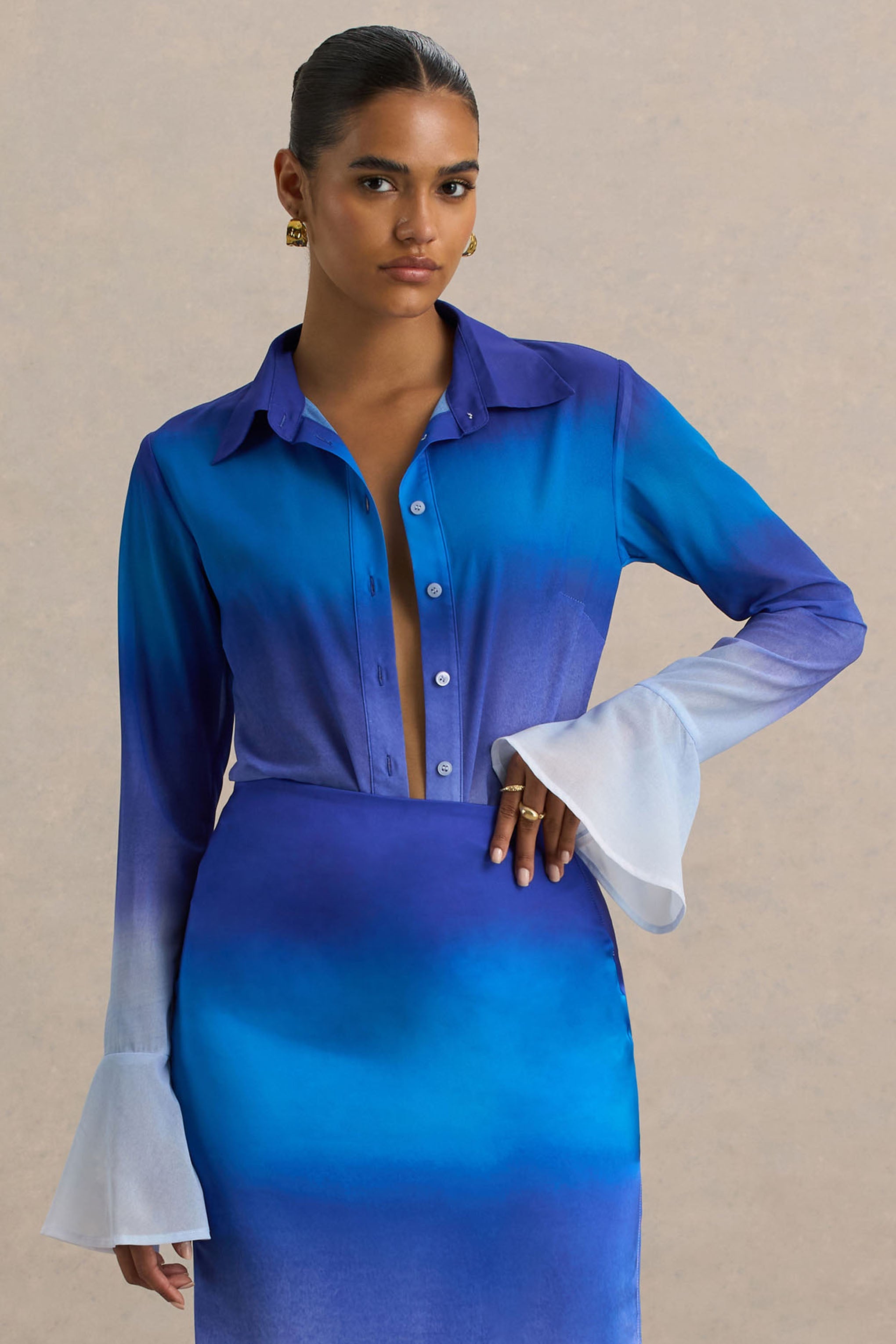 Tahiti | Blue Ombre Flared-Sleeve Shirt