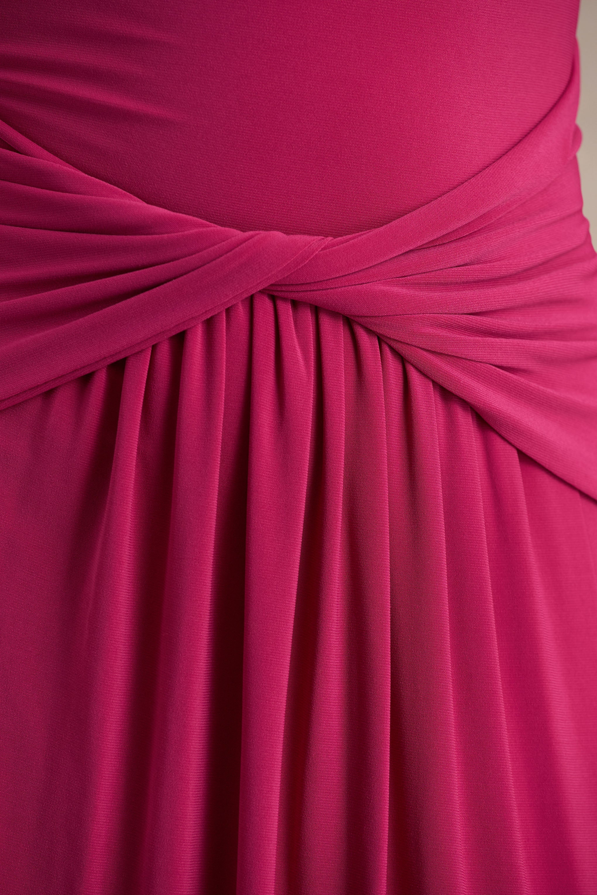 Hourglass | Hot Pink Long-Sleeve Twisted Maxi Dress With Split