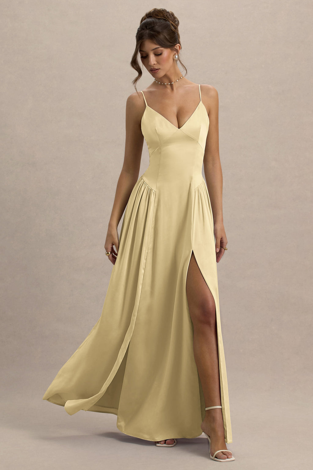 Jonas | Lemon Plunge-Neck Maxi Dress With Cami Straps
