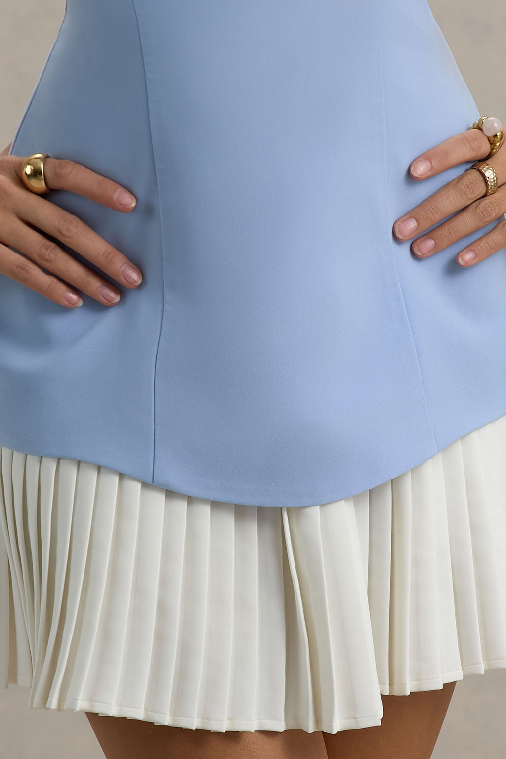 Autumn | Powder Blue Bandeau Mini Dress With Pleats