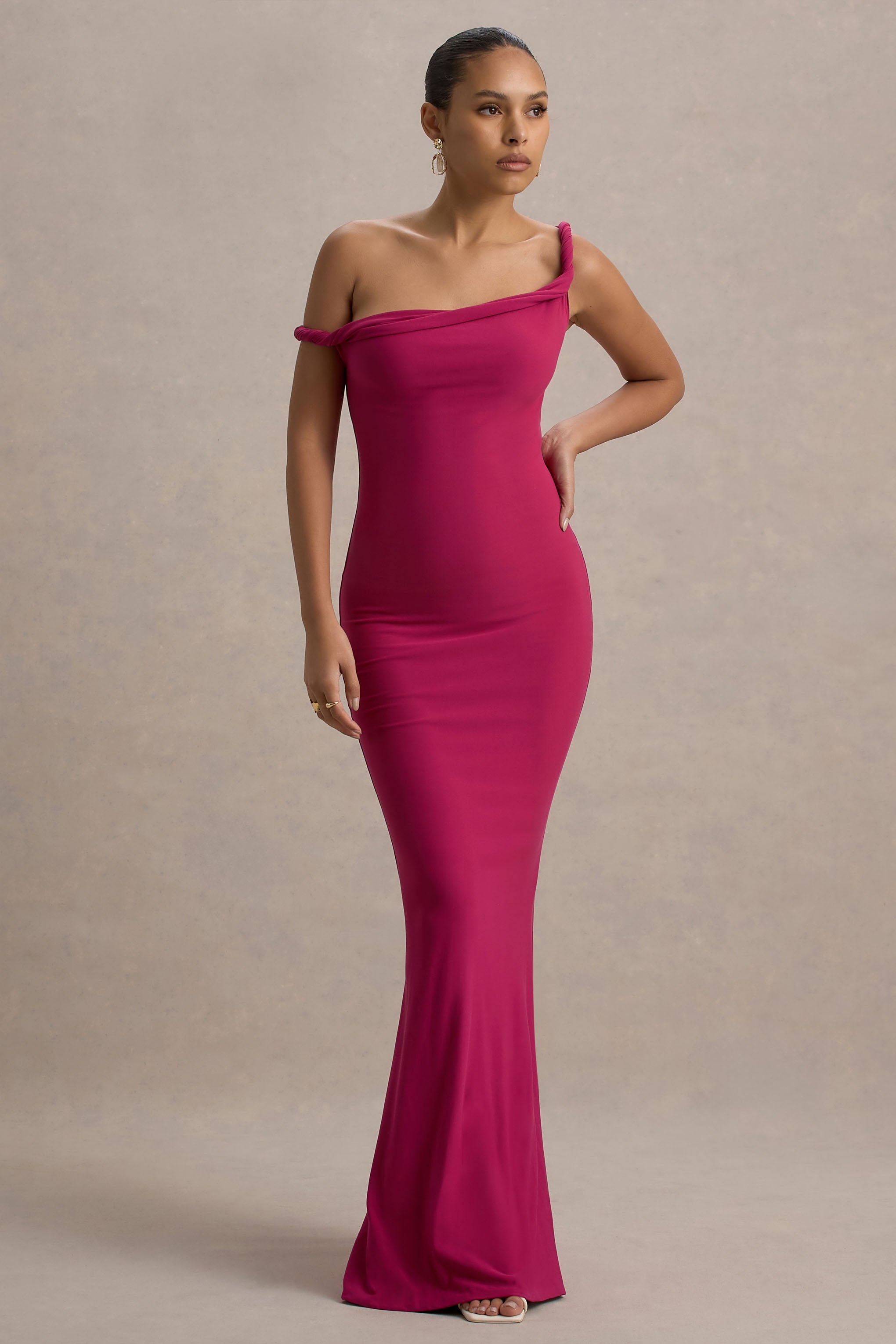 Lita | Hot Pink Twisted Asymmetric Maxi Dress