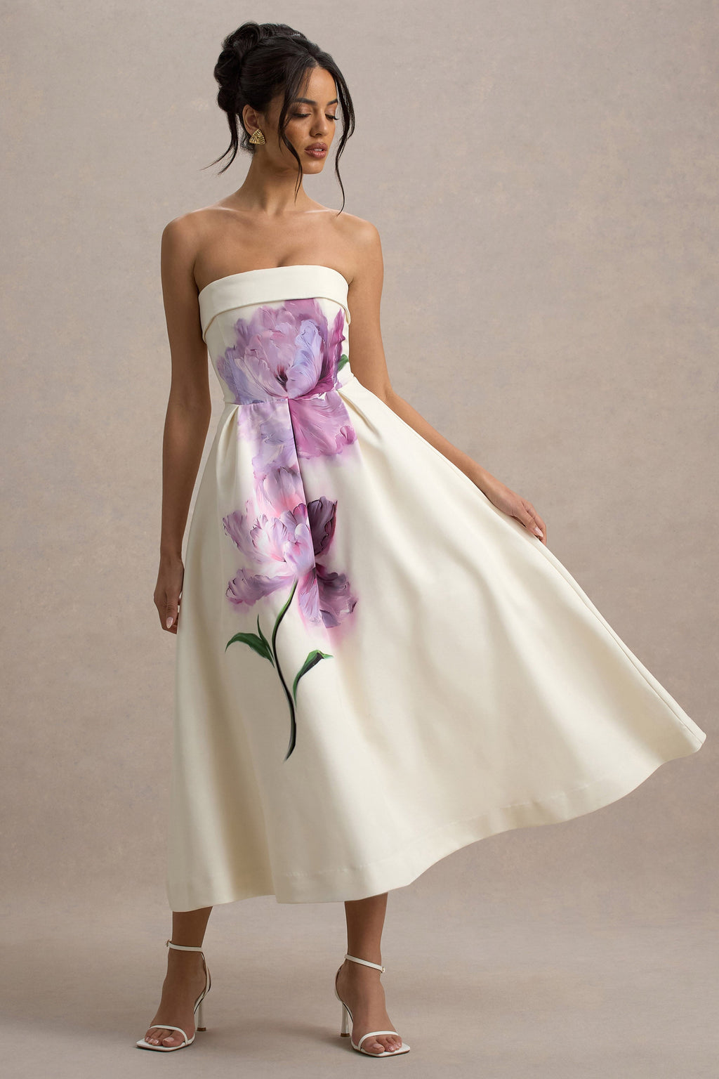 Annalise | Peony Floral Print Bandeau Skater Midi Dress