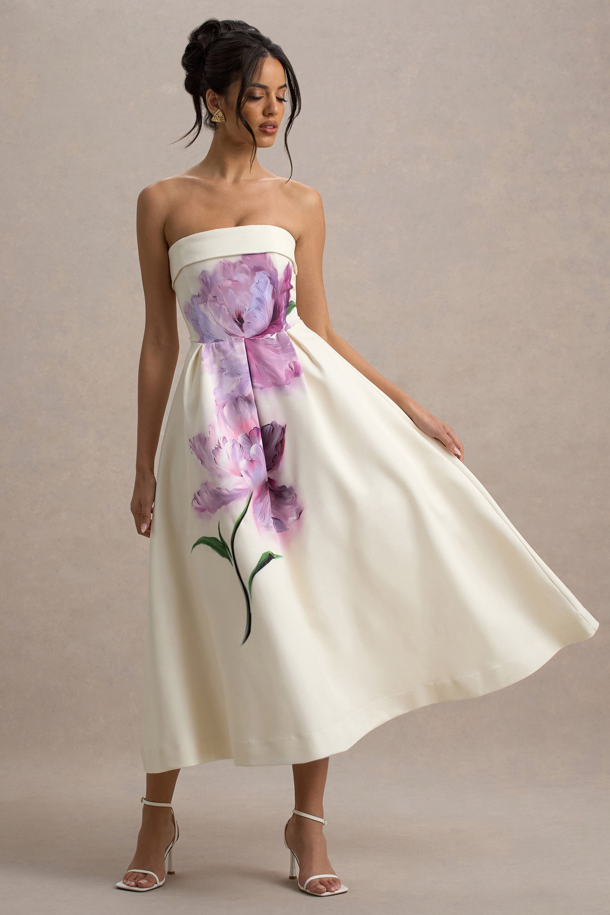 Annalise | Peony Floral Print Bandeau Skater Midi Dress