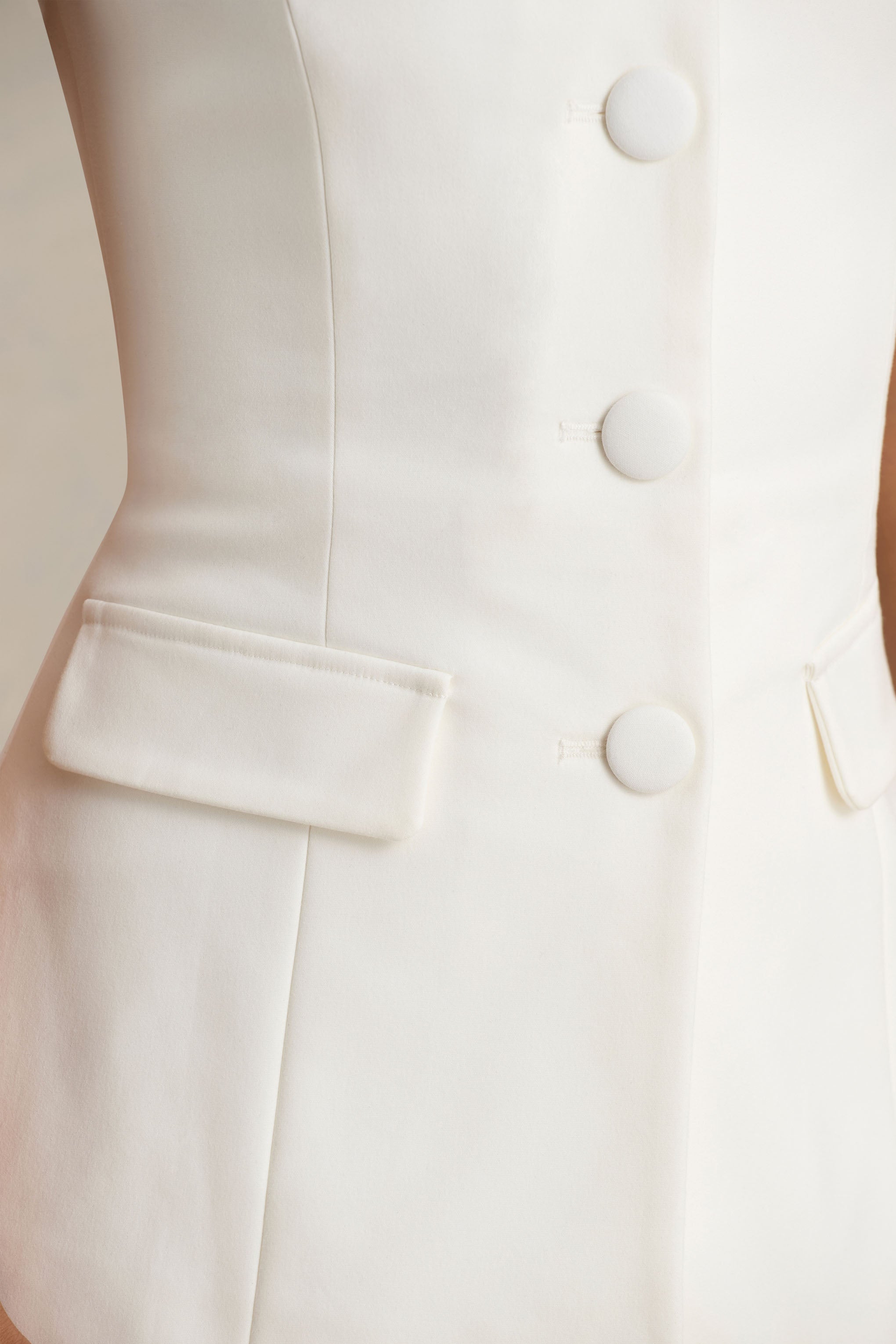 Aceline | White Square-Neck Tailored Jumpsuit