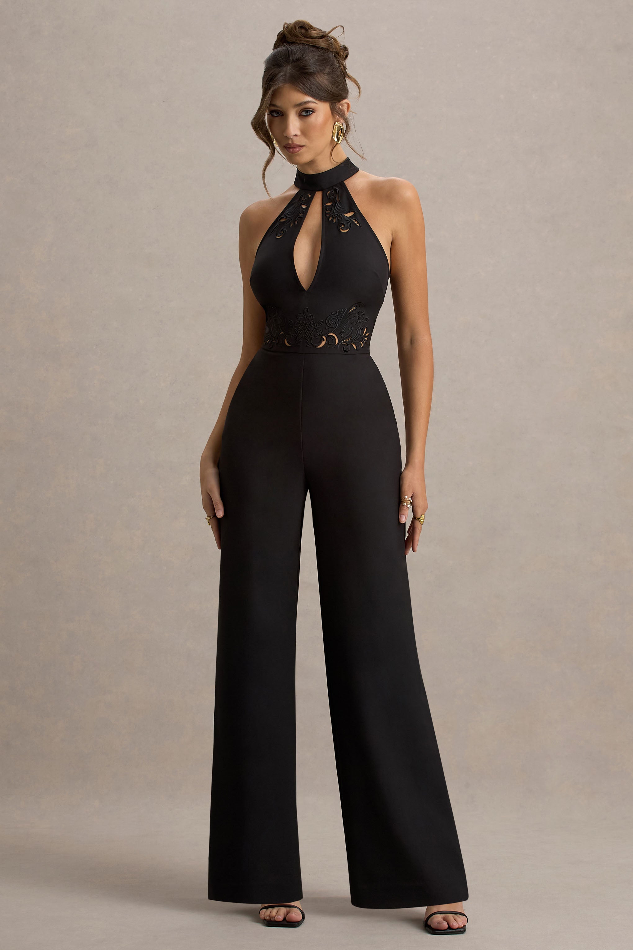 Kami | Black High-Neck Embroidered Jumpsuit