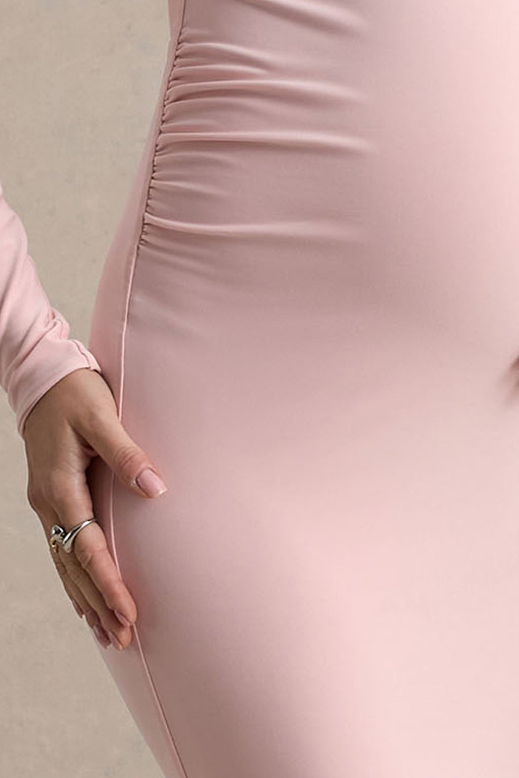 Heloise | Pink Asymmetric One-Sleeve Maternity Maxi Dress