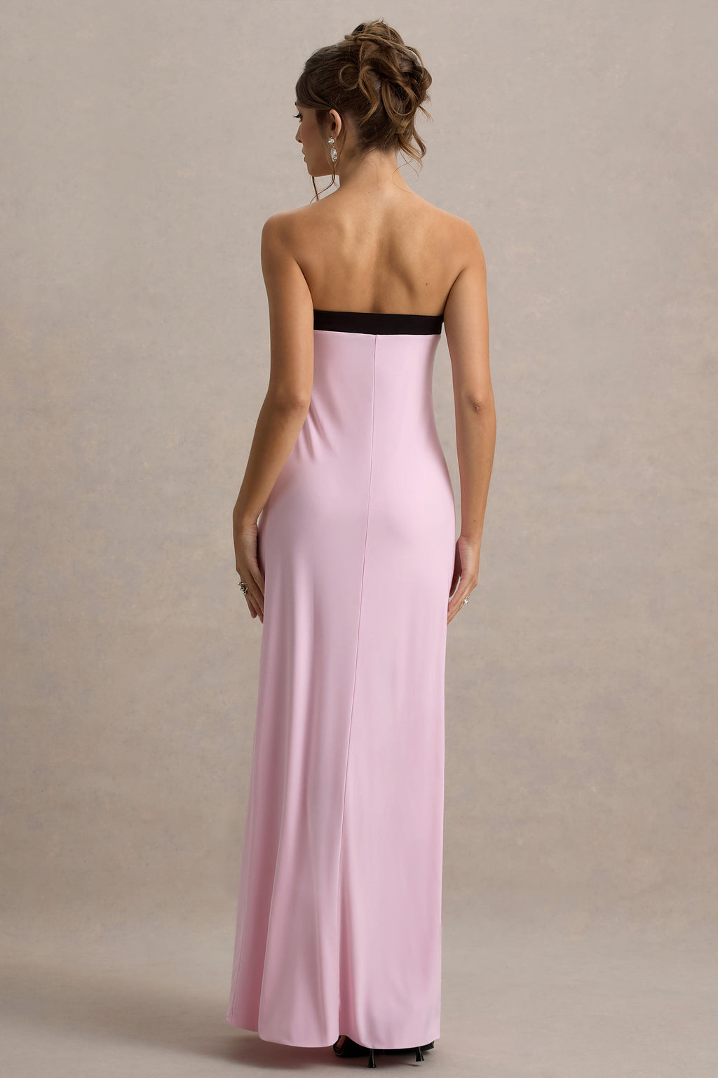 Mckenna | Pink Strapless Maxi Dress With Black Bow